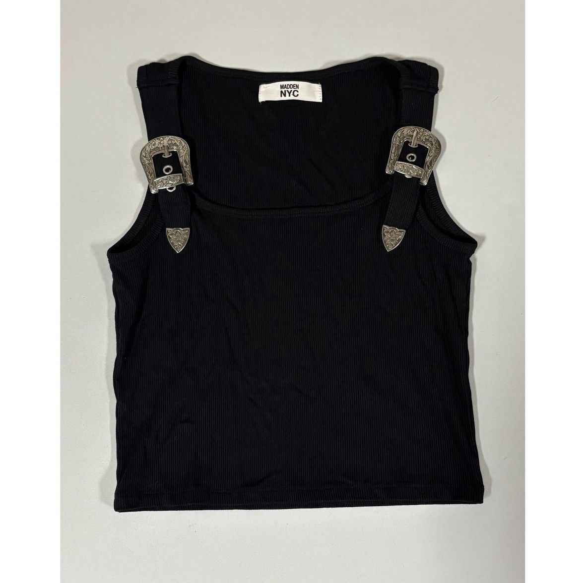 Steve Madden Steve Madden Black Silver Belt Buckle Tank Top Shirt Size S⛓️ Size S / US 4 / IT 40 - 1 Thumbnail