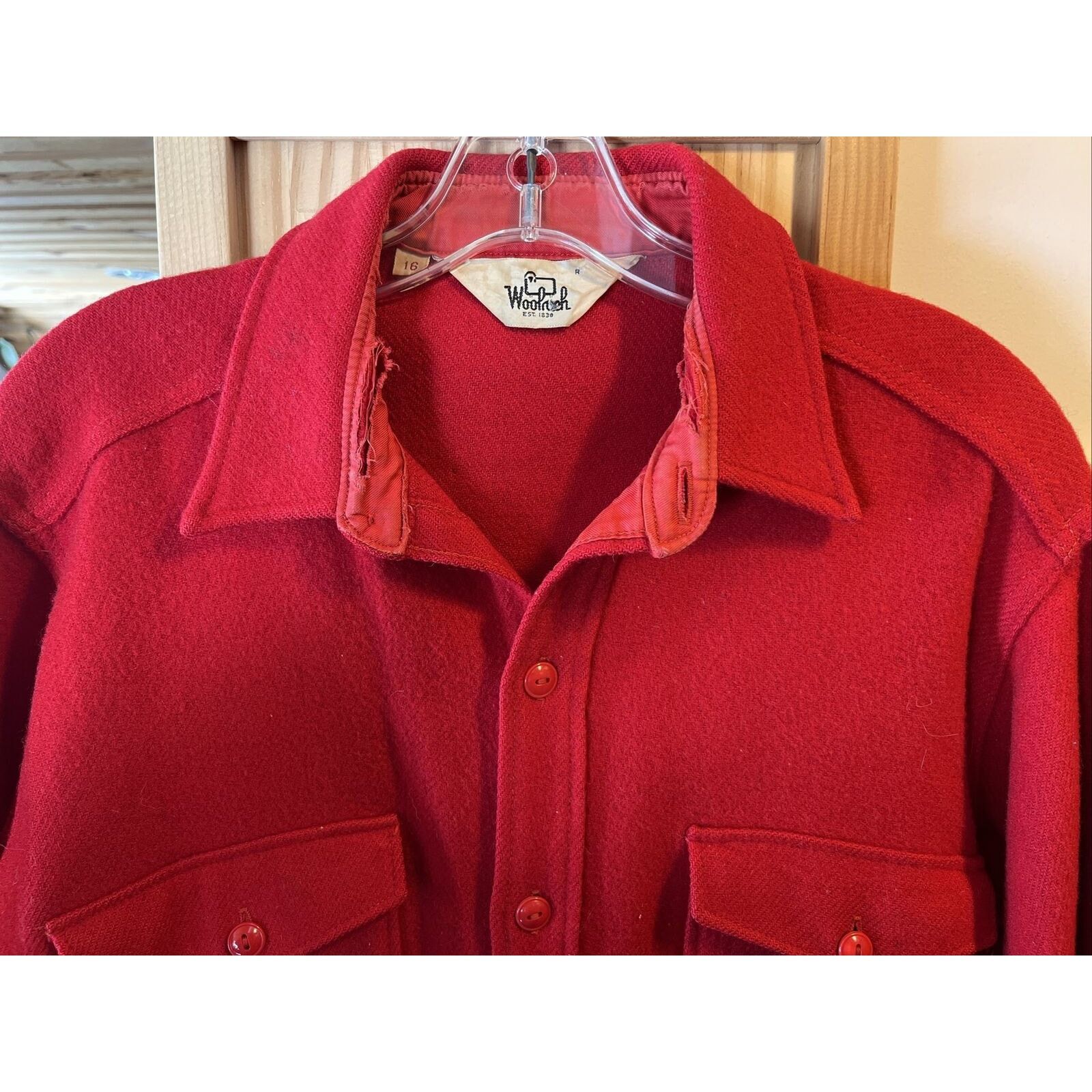 Woolrich Woolen Mills Woolrich Vintage Mens 16 Red Wool Western Distressed Flannel Size US L / EU 52-54 / 3 - 4 Thumbnail