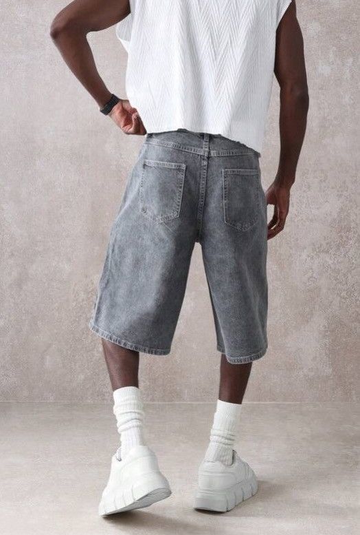 Jean Washed Denim Jeans Drip Drill Shorts Jorts Size US 31 - 5 Thumbnail