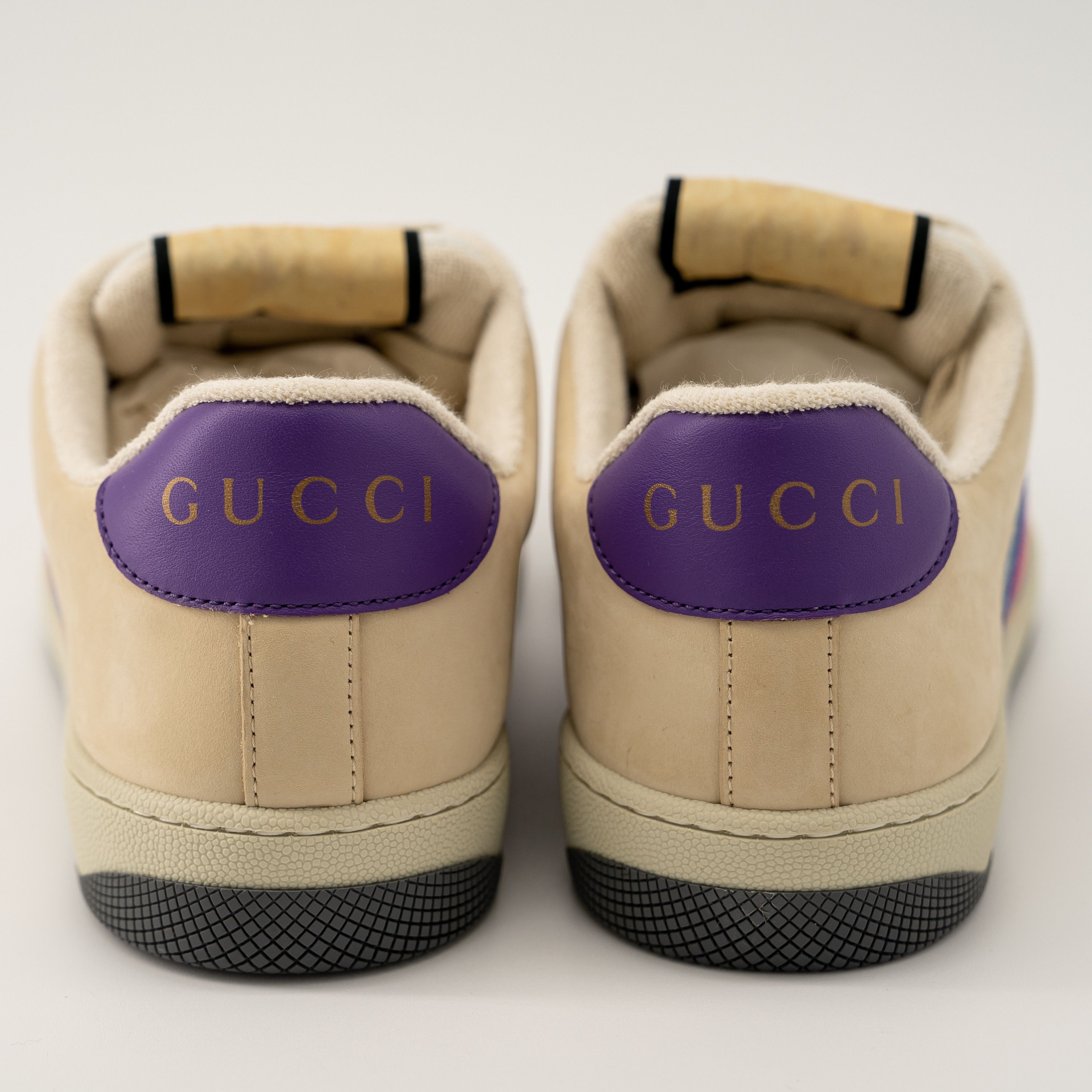 Gucci 41.5eu Gucci Screener Enamel Aged Sneakers Beige Blue Red Size US 11.5 / IT 41.5 - 5 Thumbnail