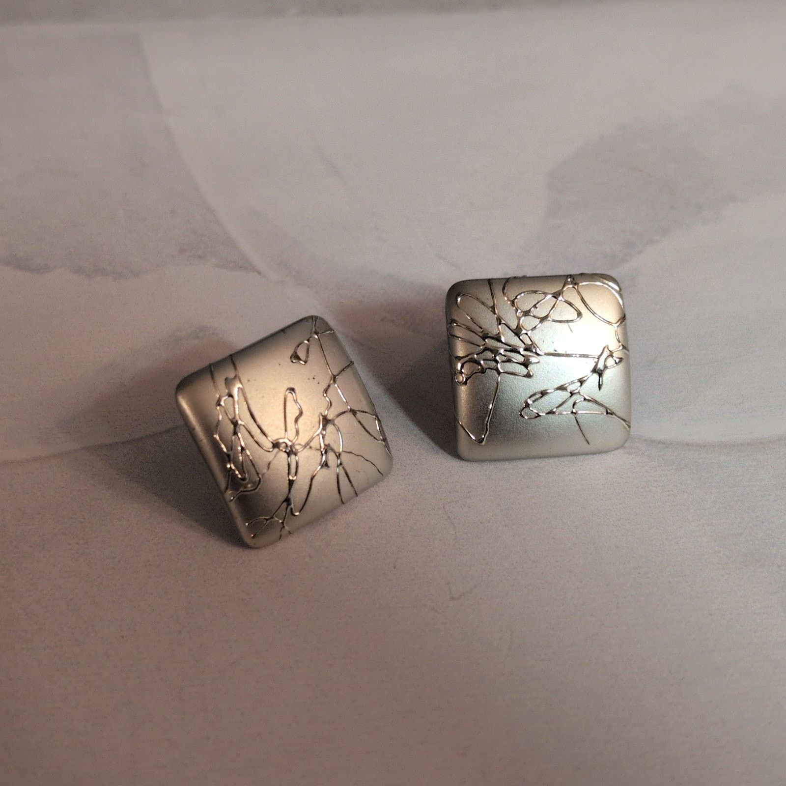 Vintage VTG 1980s Silver-Tone Abstract Square Pierced Post Earrings Size ONE SIZE - 4 Thumbnail