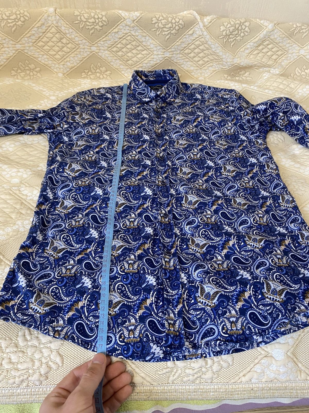 Vintage 🔥 Guide London Paisley Polo Long Sleeve Button Shirt Blue Size US XL / EU 56 / 4 - 11 Thumbnail