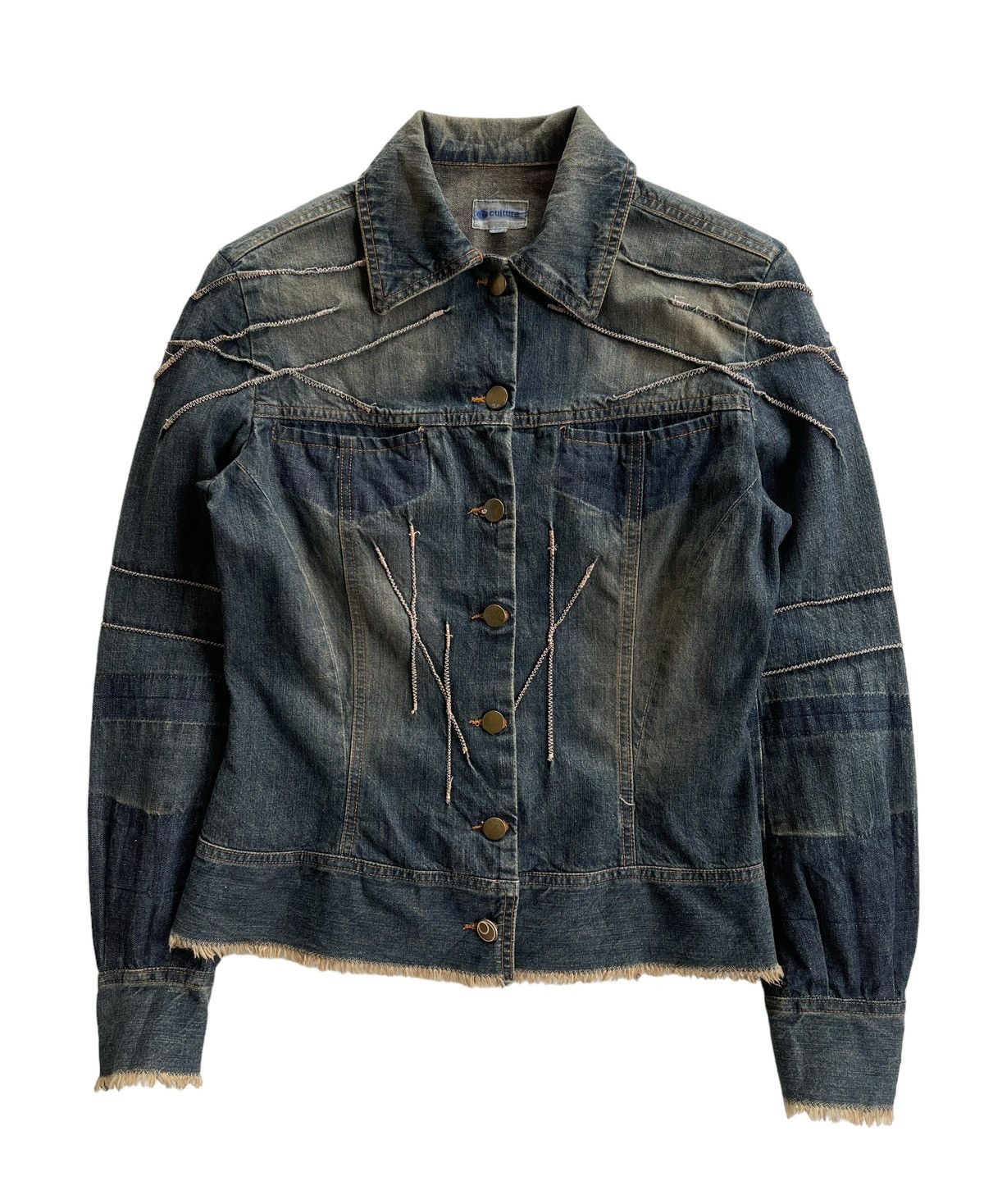 Vintage Cultura Frayed Hem Cuff Italian Denim Jacket Size S / US 4 / IT 40 - 1 Thumbnail