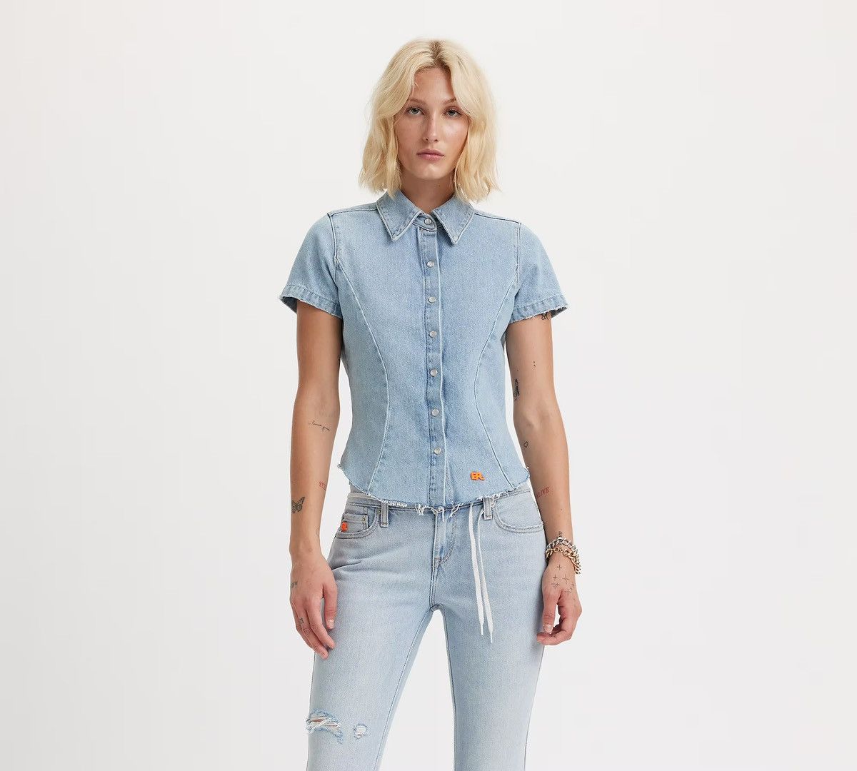 ERL × Levi's LiGHT BLUE STONE WASH FiTTED DENiM SHiRT A53830000 Size L / US 10 / IT 46 - 19 Thumbnail