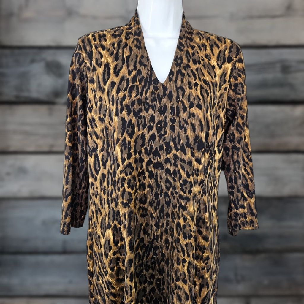 J.McLaughlin J McLaughlin Womens Catalina Cloth Dress 3/4 Sleeve V-Neck Knee Length Animal Print Brown Black M Modern Sheath Womens Size M / US 6-8 / IT 42-44 - 1 Thumbnail
