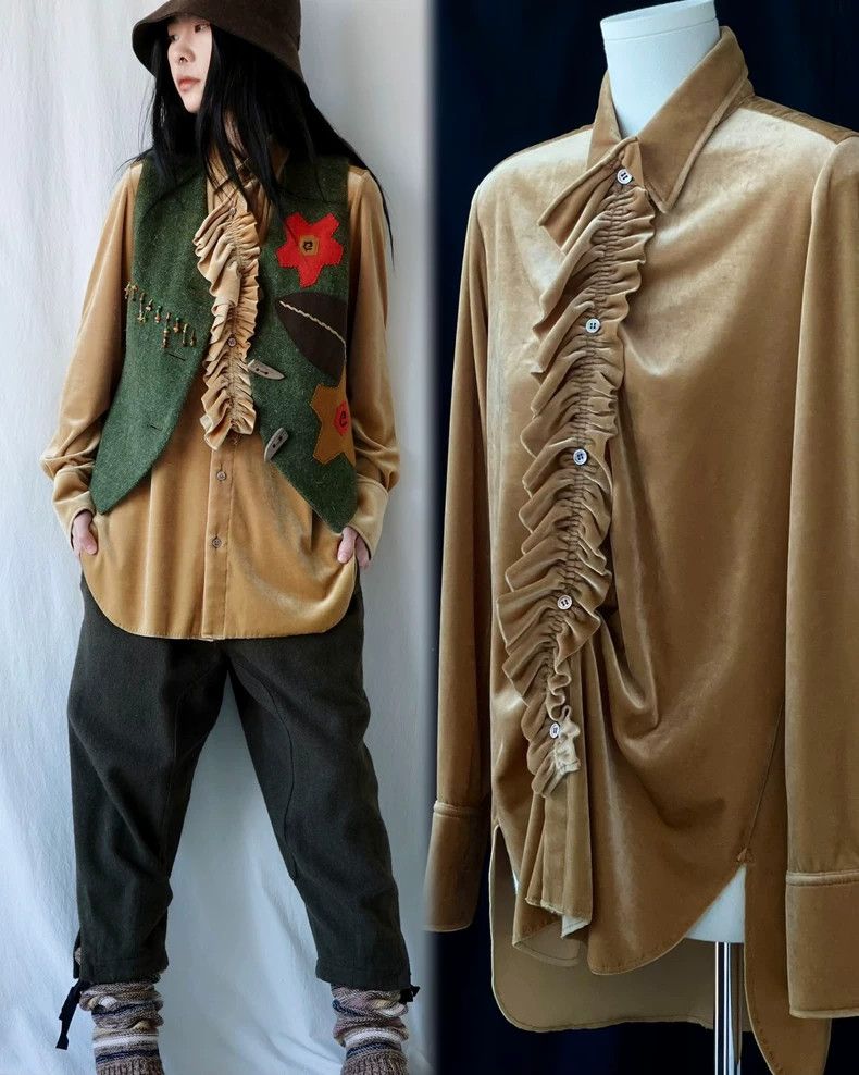 Yohji Yamamoto Yohji Yamamoto size 1 Auricular-pleated velvet shirt 2506- Size S / US 4 / IT 40 - 1 Thumbnail