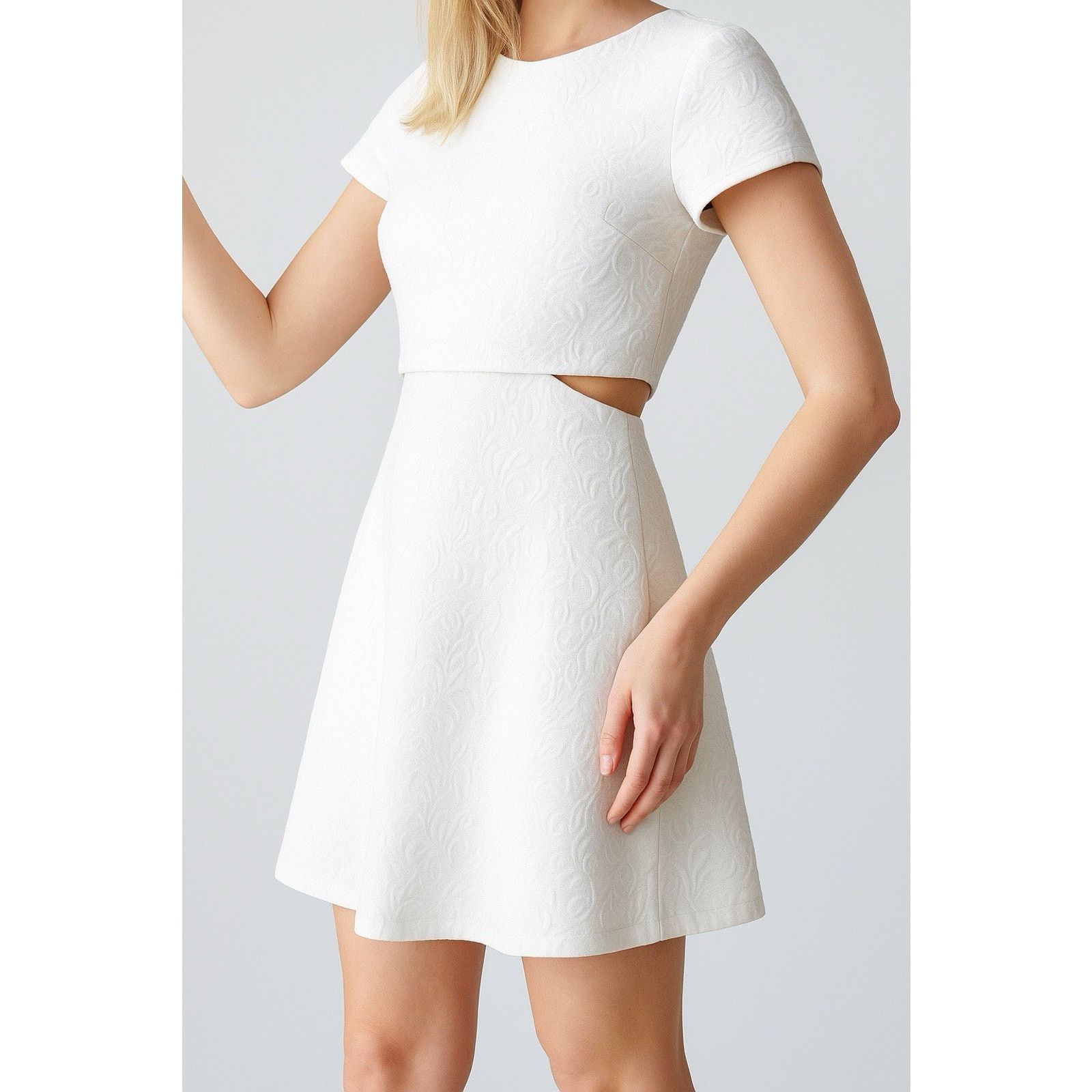 Other Hem & Thread White Jacquard Textured Fit & Flare Dress Small Size S / US 4 / IT 40 - 11 Thumbnail
