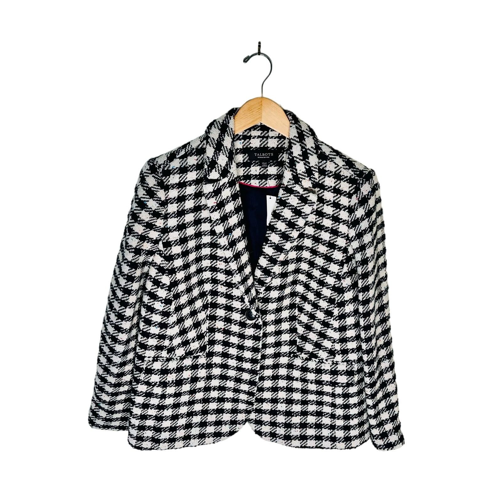 Robert Talbott Plus Petite NWT 14WP Confetti Navy White Checkered Blazer Size XL / US 12-14 / IT 48-50 - 2 Thumbnail