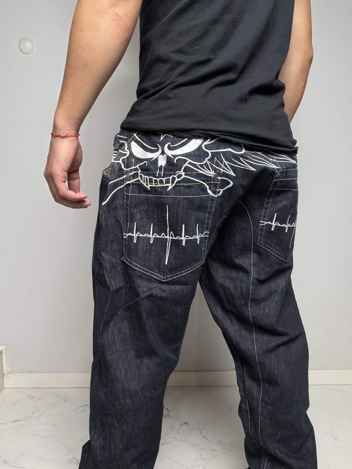 Vintage Wax Action Jeans La Famiglia Hammer PrintLogo Y2k Streetwear Size US 36 / EU 52 - 6 Thumbnail