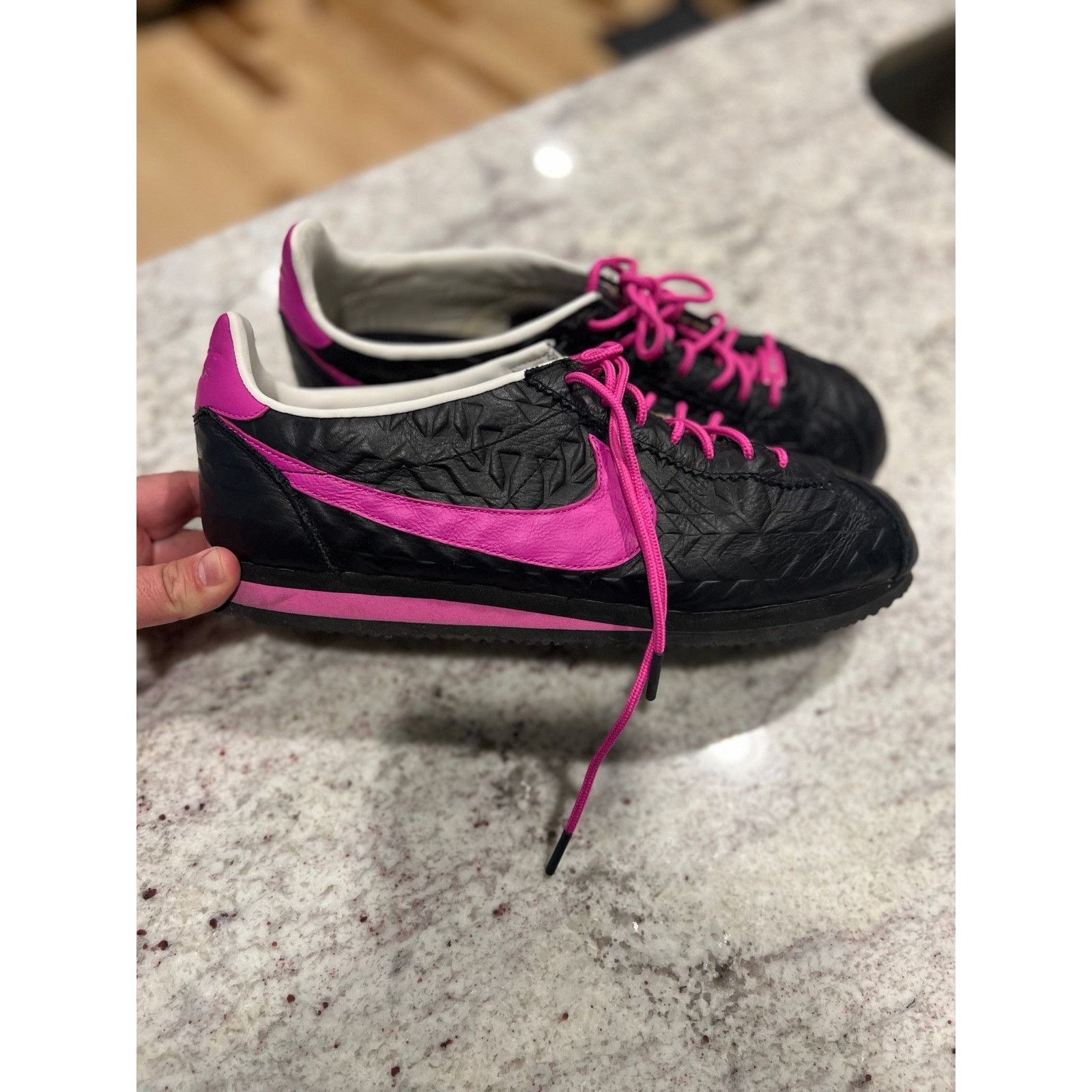 Nike Nike Cortez NikeiD Custom Black Pink Leather Sneakers Shoes Size US 12 / EU 45 - 1 Thumbnail