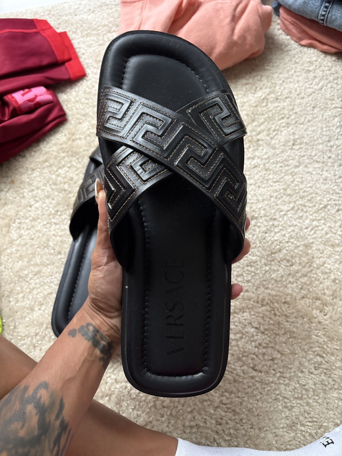 Versace Versace Men Greca Leather slides Size US 12 / EU 45 - 7 Thumbnail