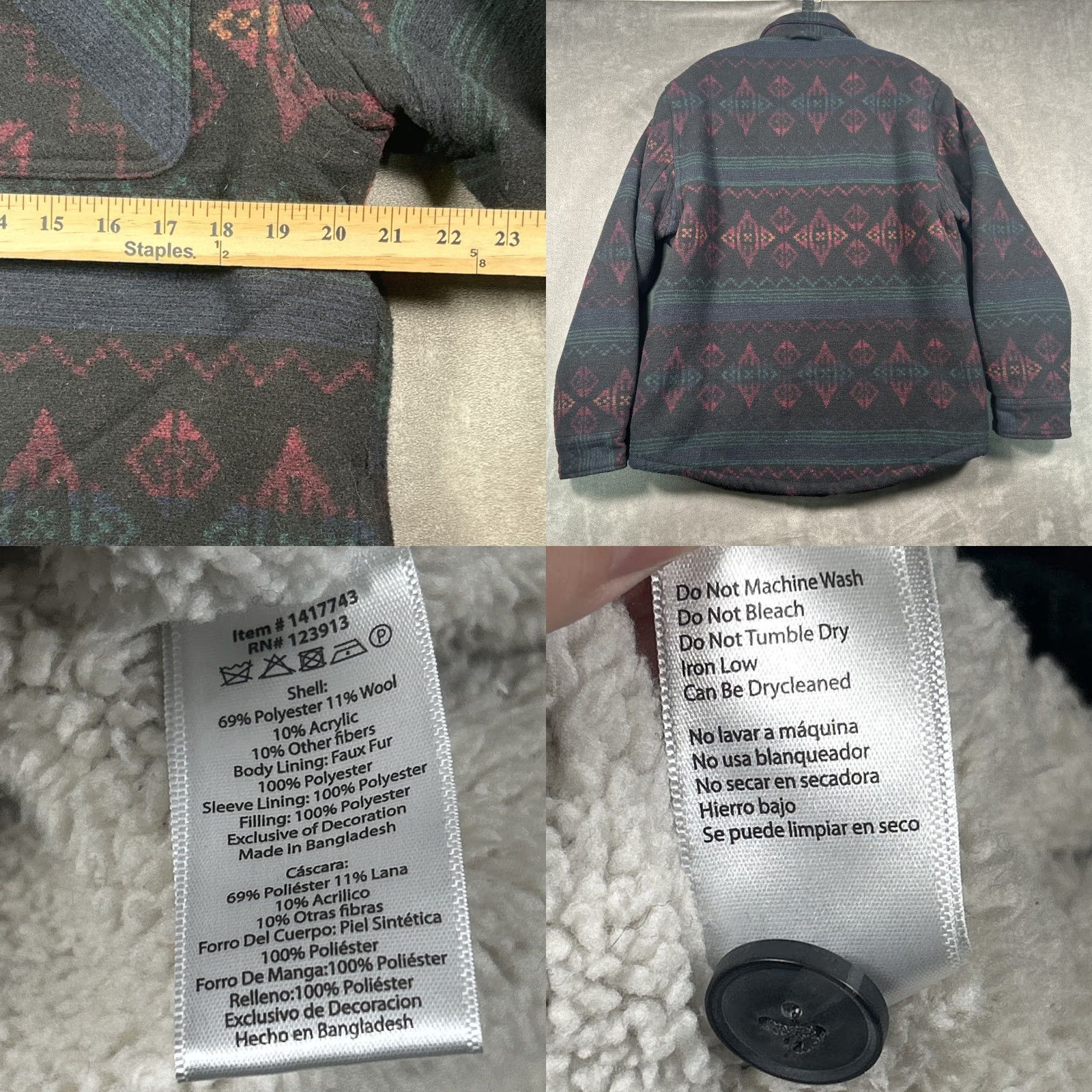 Vintage JACHS New York Jacket Shacket Mens M Southwest Aztec Wool Blend Sherpa Lined Size US M / EU 48-50 / 2 - 8 Thumbnail