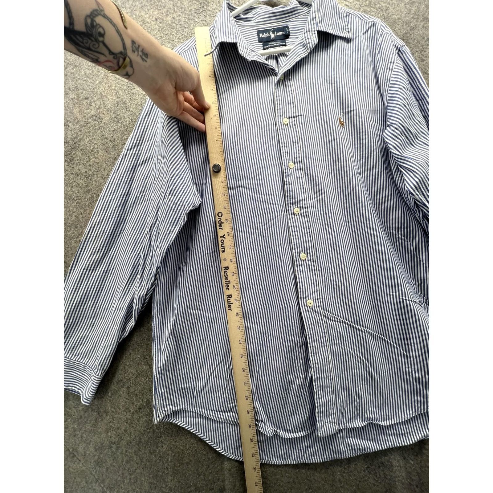 Ralph Lauren Ralph Lauren Yarmouth Shirt Mens 16.5 34/35 Blue Stripe Oxford Cotton Logo Dress Shirt Black Label? Size US XL / EU 56 / 4 - 2 Thumbnail