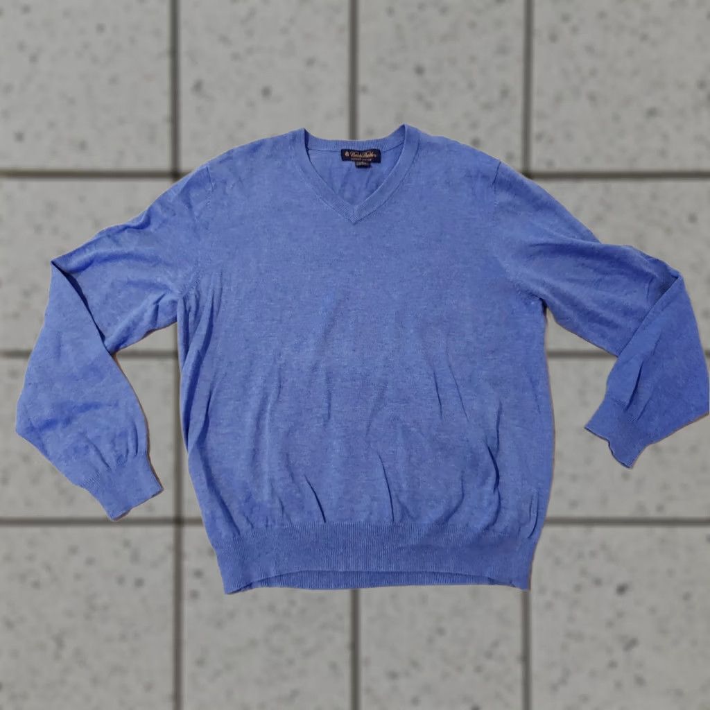 Brooks Brothers Mens Brooks Brothers V-Neck Sweater M Medium Blue Cotton Size US M / EU 48-50 / 2 - 1 Thumbnail