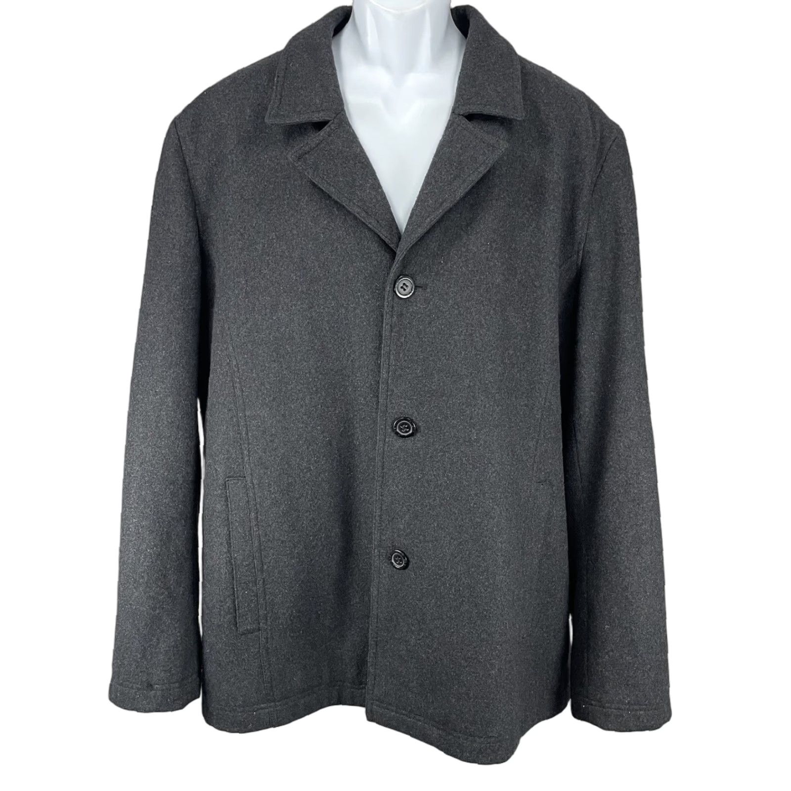 Vintage Black Rivet Coat Men Wool Blend Buttoned Lined Pockets XXL Gray Solid Mid-Length Overcoat Size US XXL / EU 58 / 5 - 1 Thumbnail