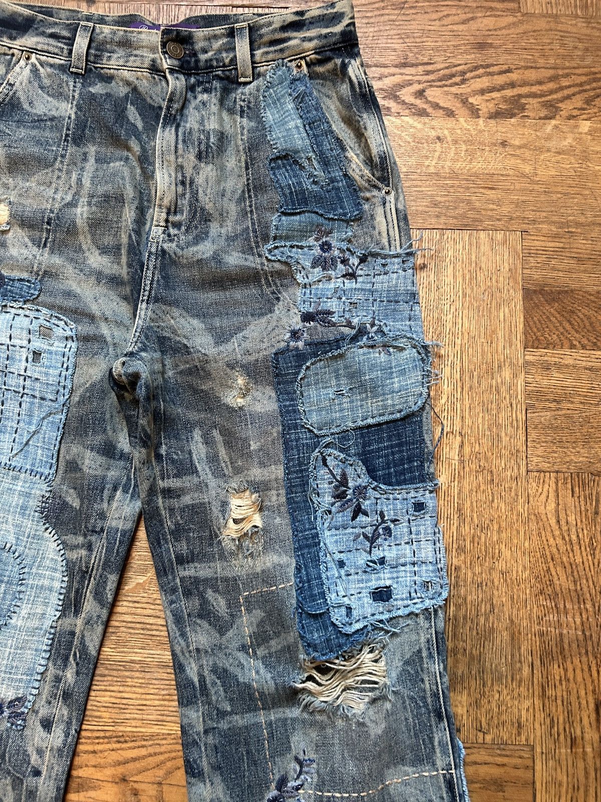 Ralph Lauren Purple Label Runway Tie-Dyed Hand Embroidered and Beaded Boro Jeans Size US 30 / EU 46 - 4 Thumbnail