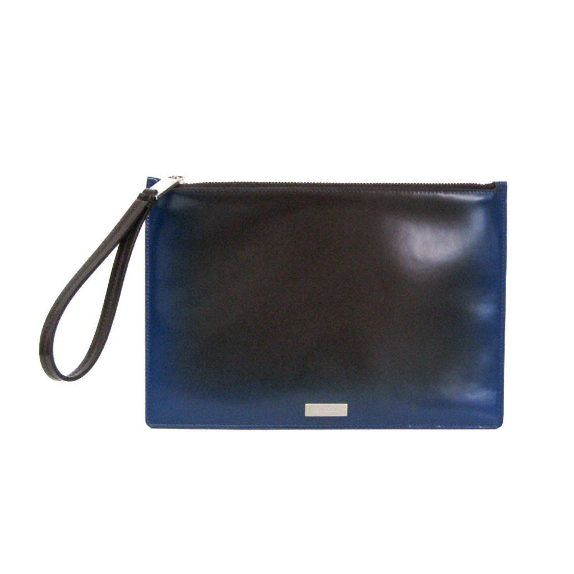 Salvatore Ferragamo Salvatore Ferragamo JP-661343 Object Holder Men,Women Leather Clutch Bag,Pouch Blue,Brown Size ONE SIZE - 1 Thumbnail
