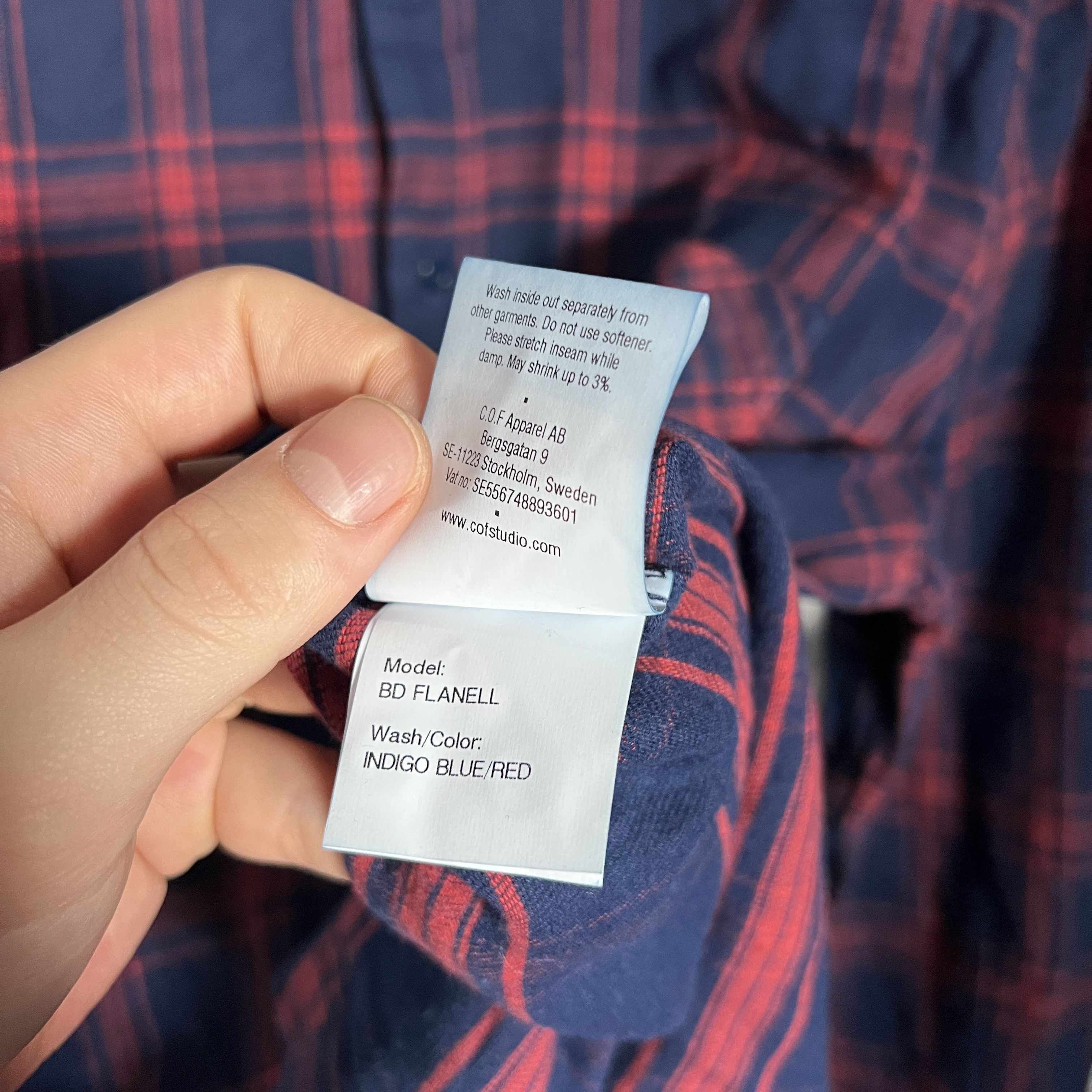 C.O.F. Studio Men's COF STUDIO BD FLANELL Indigo Blue Red Check Shirt Size US L / EU 52-54 / 3 - 9 Thumbnail