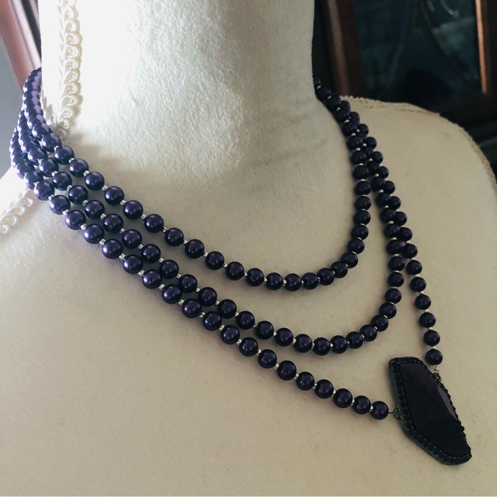 Handmade Handcrafted repurpose large faceted stone Pearl necklace Size ONE SIZE - 3 Thumbnail