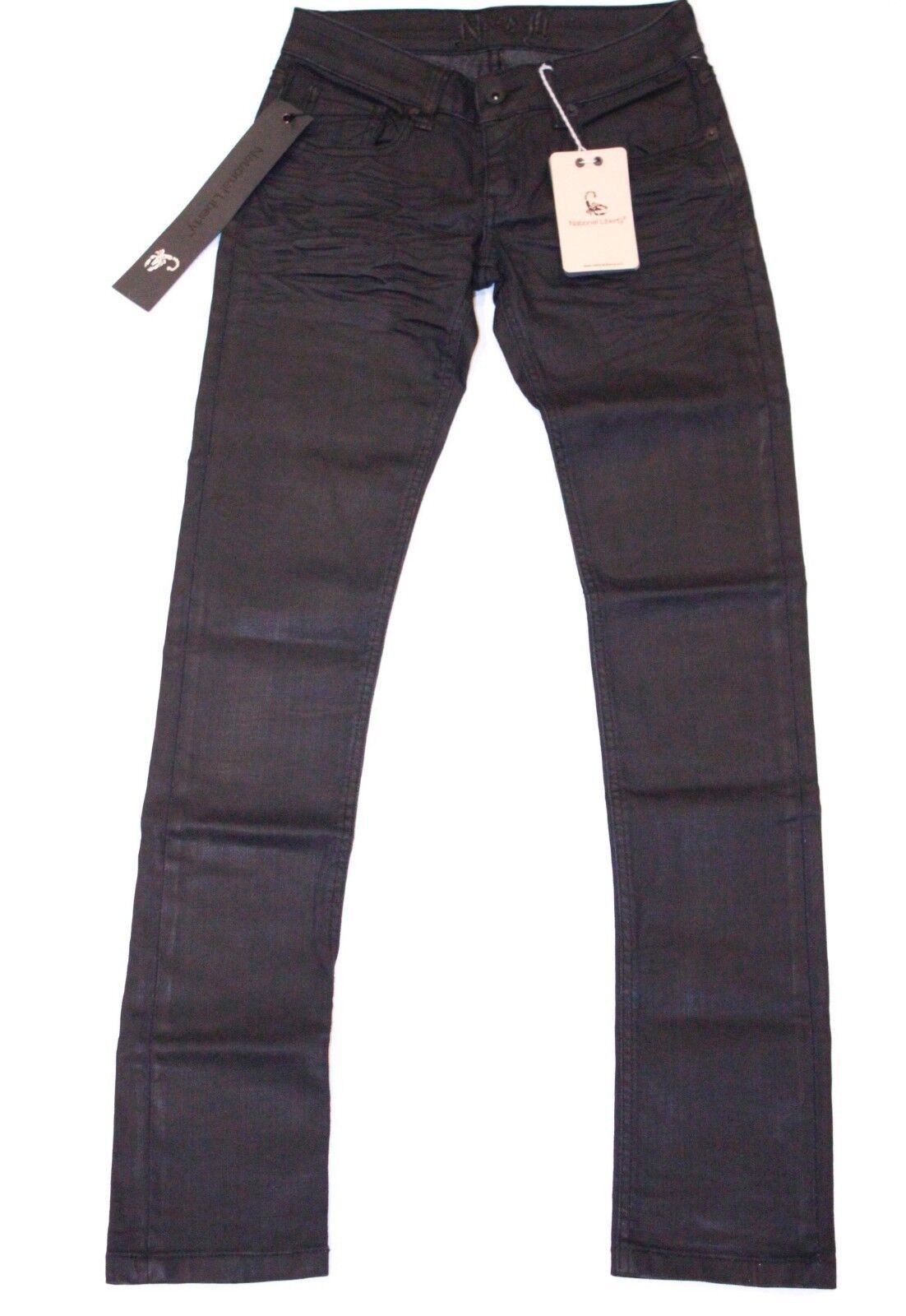 NATIONAL LIBERTY Daytona BLACK Shiny Jeans PANTS Straight L
