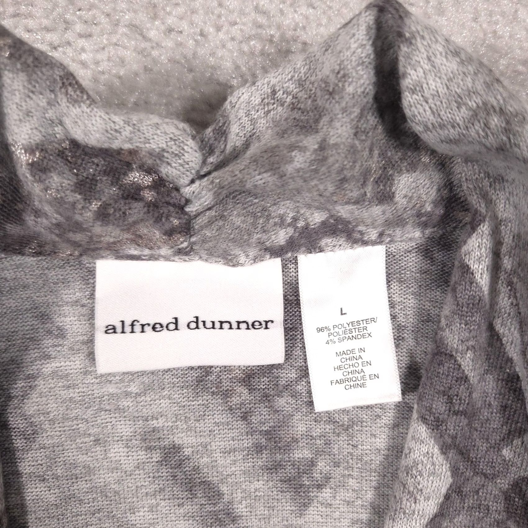 Vintage Alfred Dunner Cardigan Sweater Womens L Gray Geometric Open Front Knit V-Neck 3/4 Sleeve Casual Fall Size L / US 10 / IT 46 - 4 Thumbnail