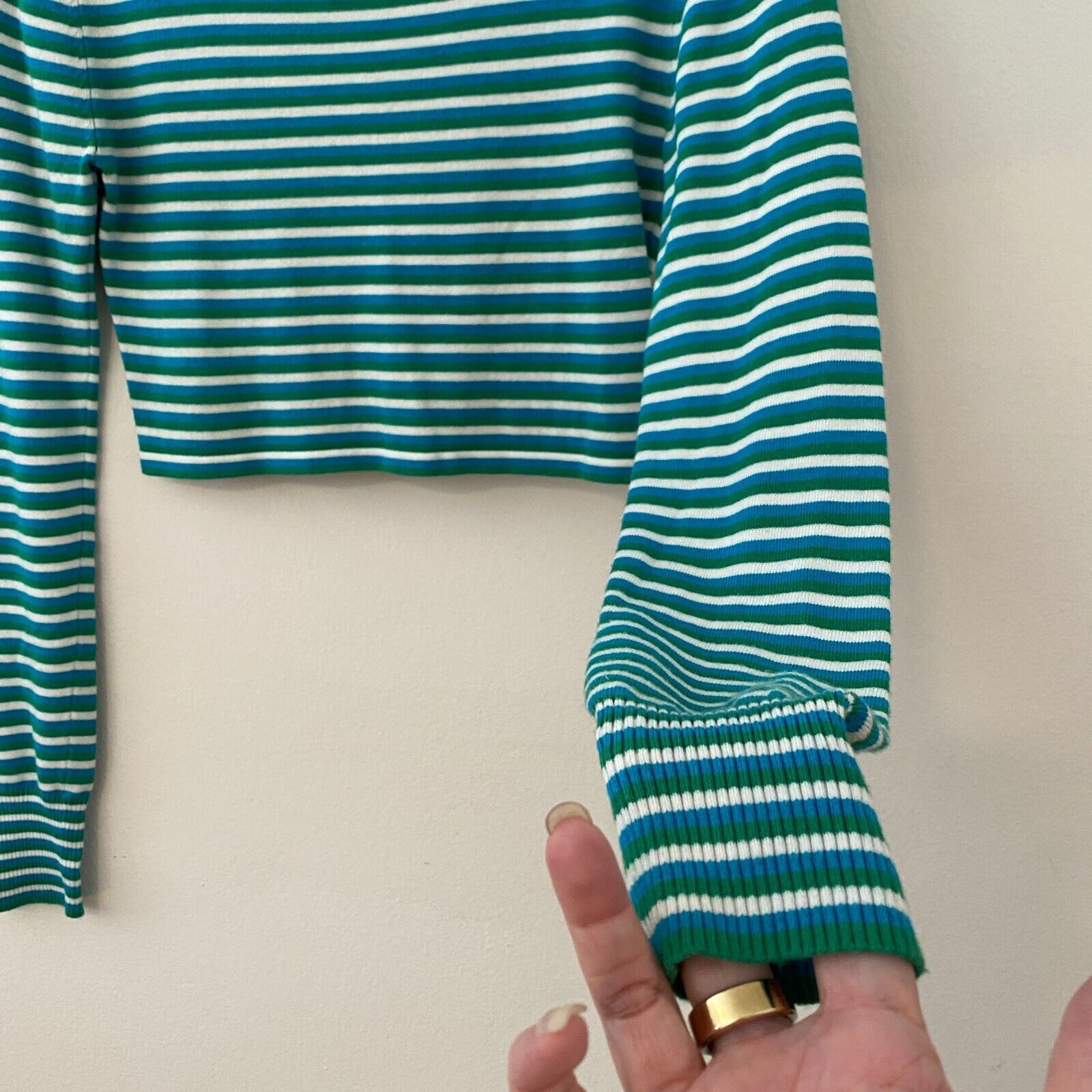 Other Silence + Noise Blue Green Striped Cropped Mock Knit Top S Size S / US 4 / IT 40 - 2 Thumbnail