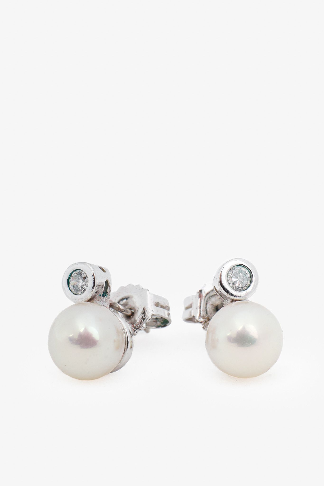Other Majorica Silver Pearl & Zirconia Stud Earrings Size ONE SIZE - 1 Thumbnail