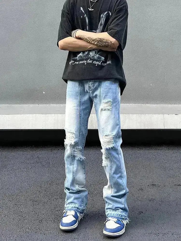 Japanese Brand Light colored distressed patchwork jeans Size US 32 / EU 48 - 2 Thumbnail