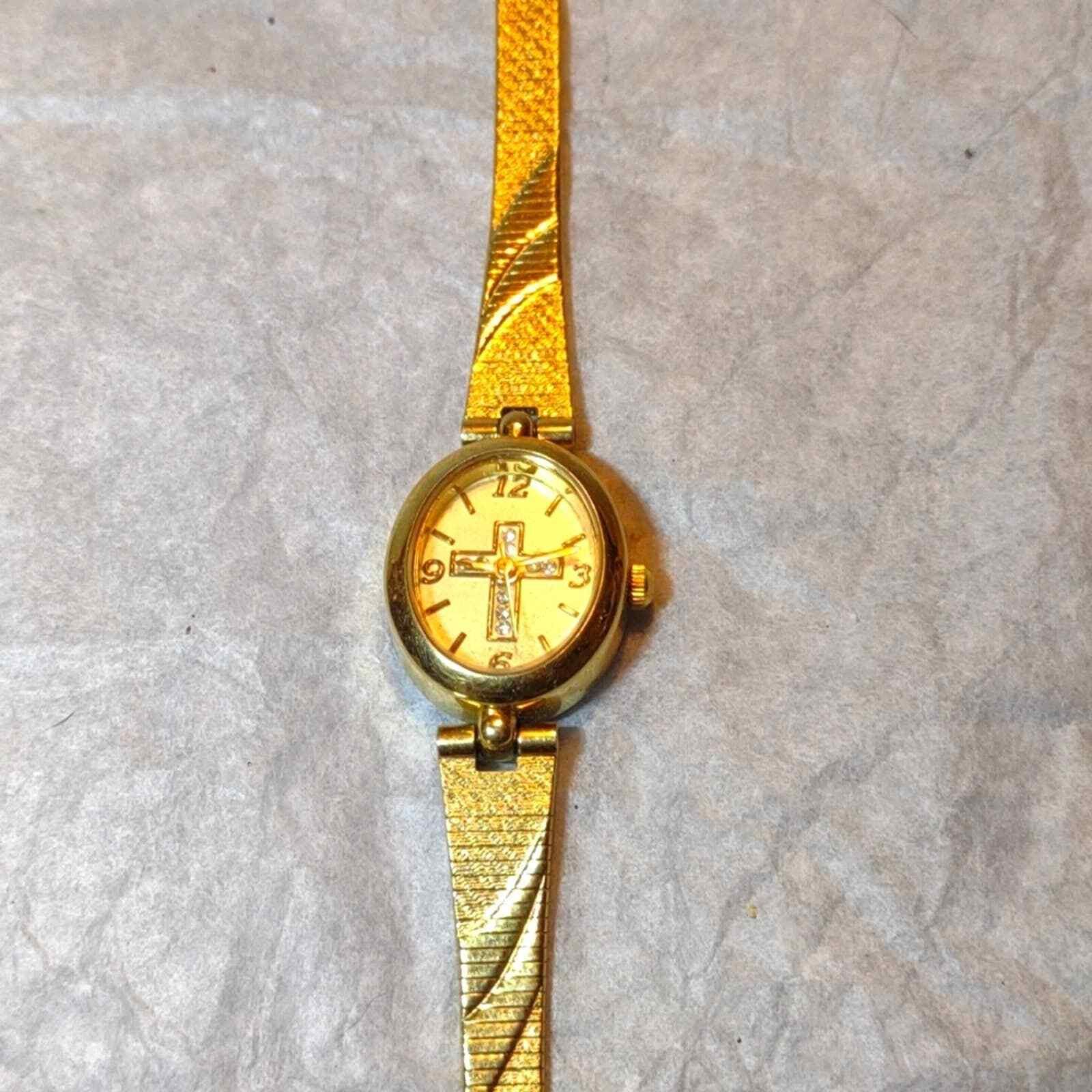 Vintage Vintage Avon stainless steel gold cross watch~Rhinestones Size ONE SIZE - 3 Thumbnail