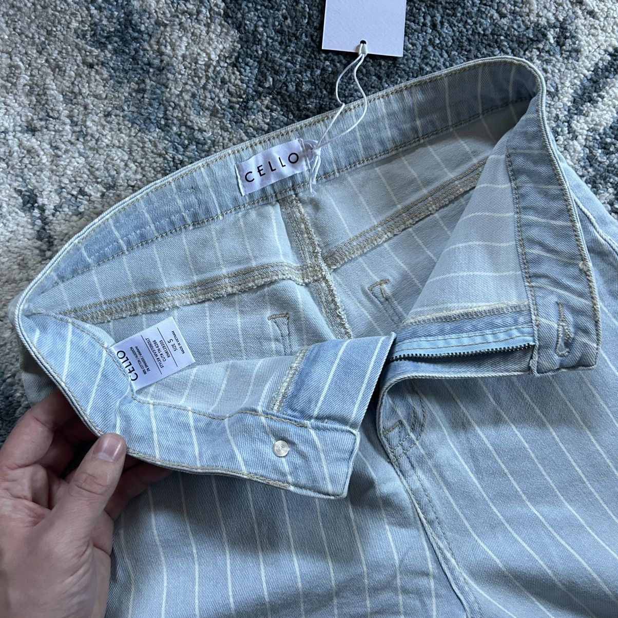 Other PALE BLUE STRiPED CELLO JEANS STRETCH FLARED BOOTCUT RAW HEM Size 28" / US 6 / IT 42 - 8 Thumbnail