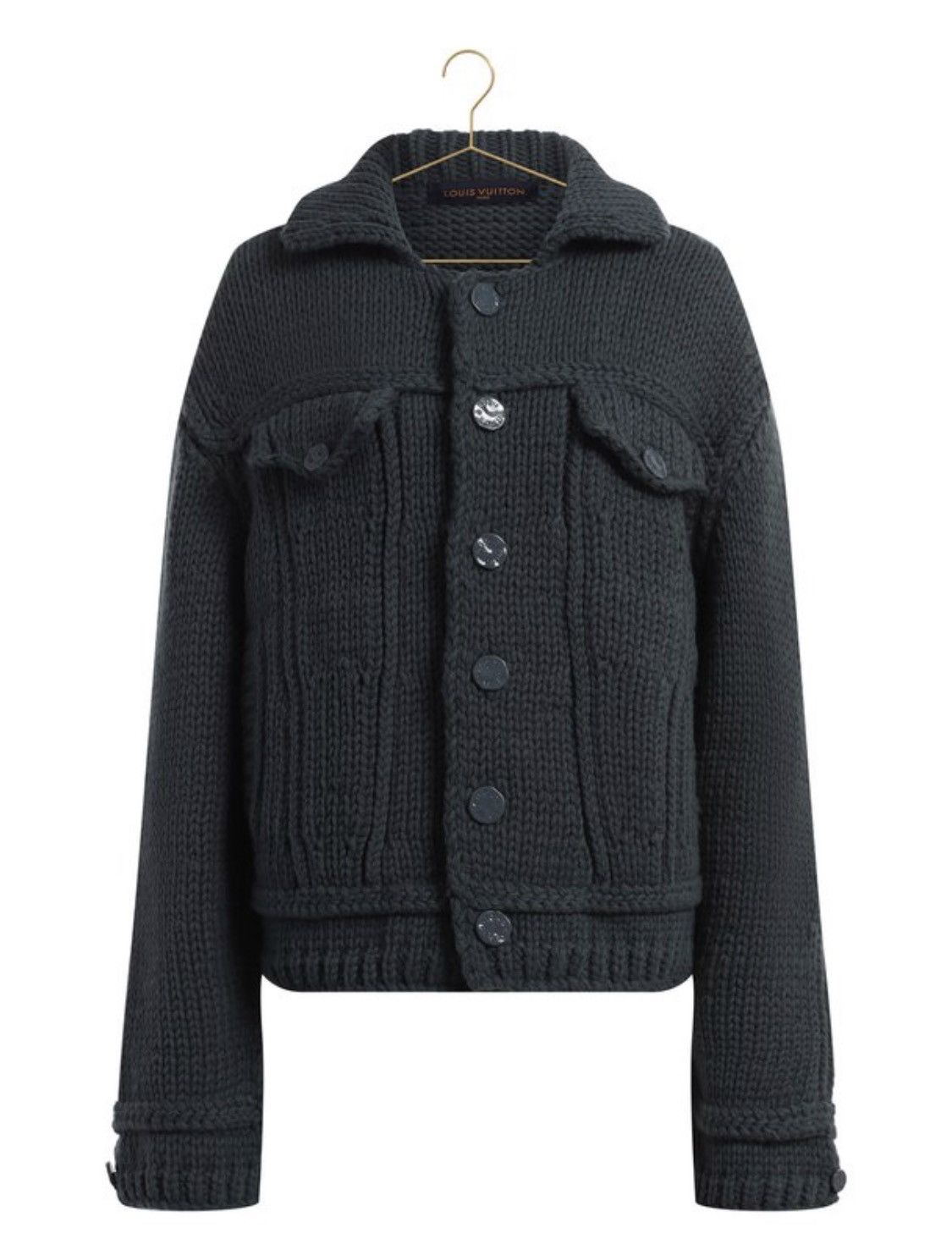 image of Louis Vuitton Wool Pocket Button Detailed Jacket Sweater in Blue, Men's (Size Small)