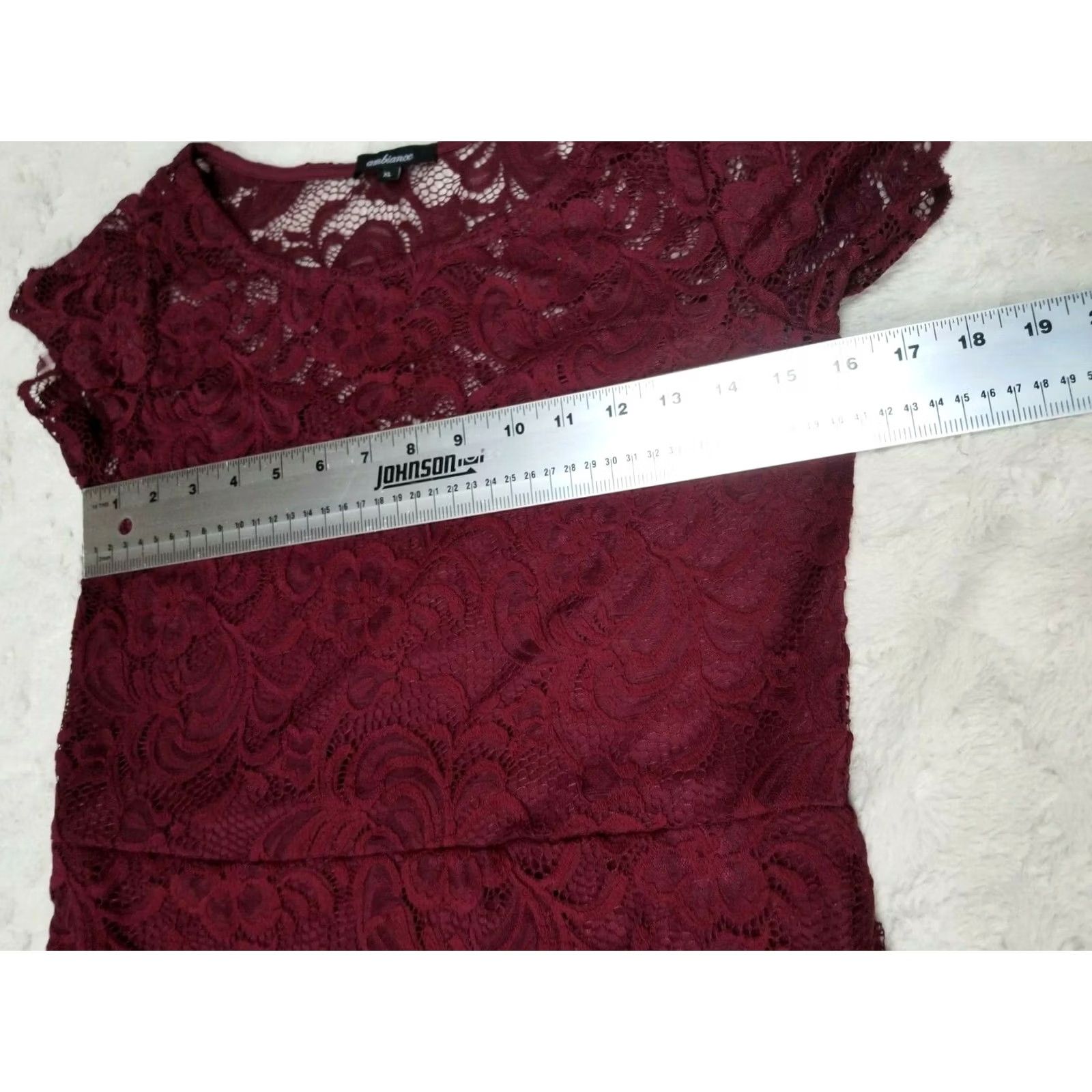 Vintage Ambiance Womens Round Neck Short Sleeve Lace Sheath Dress Maroon XL N/A Size 40" / US 18 - 5 Thumbnail