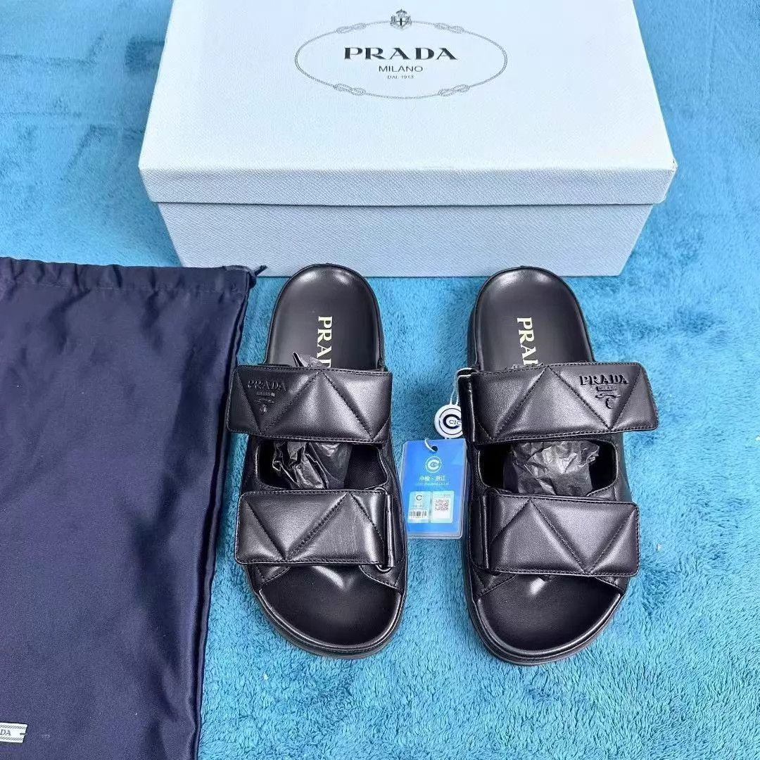 Prada Prada SS25 Women's Lambskin Velcro Slide Black 37 Size US 6.5 / IT 36.5 - 1 Thumbnail