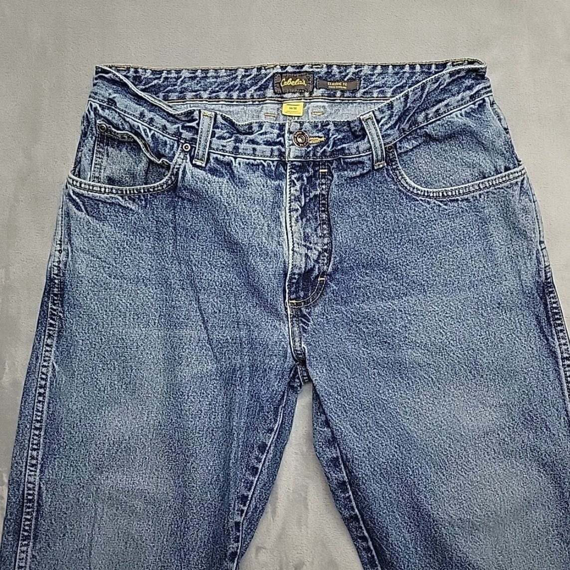 Vintage VINTAGE Cabela's Jeans Mens 34x30 Blue Denim Faded Whiskered Straight Leg Cotton Jeans Size US 34 / EU 50 - 3 Thumbnail