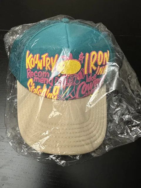 Pre-owned Kapital X Kapital Kountry Ironing Starching Cowboy Coneycowbowy Trucker Hat In Turquoise/beige