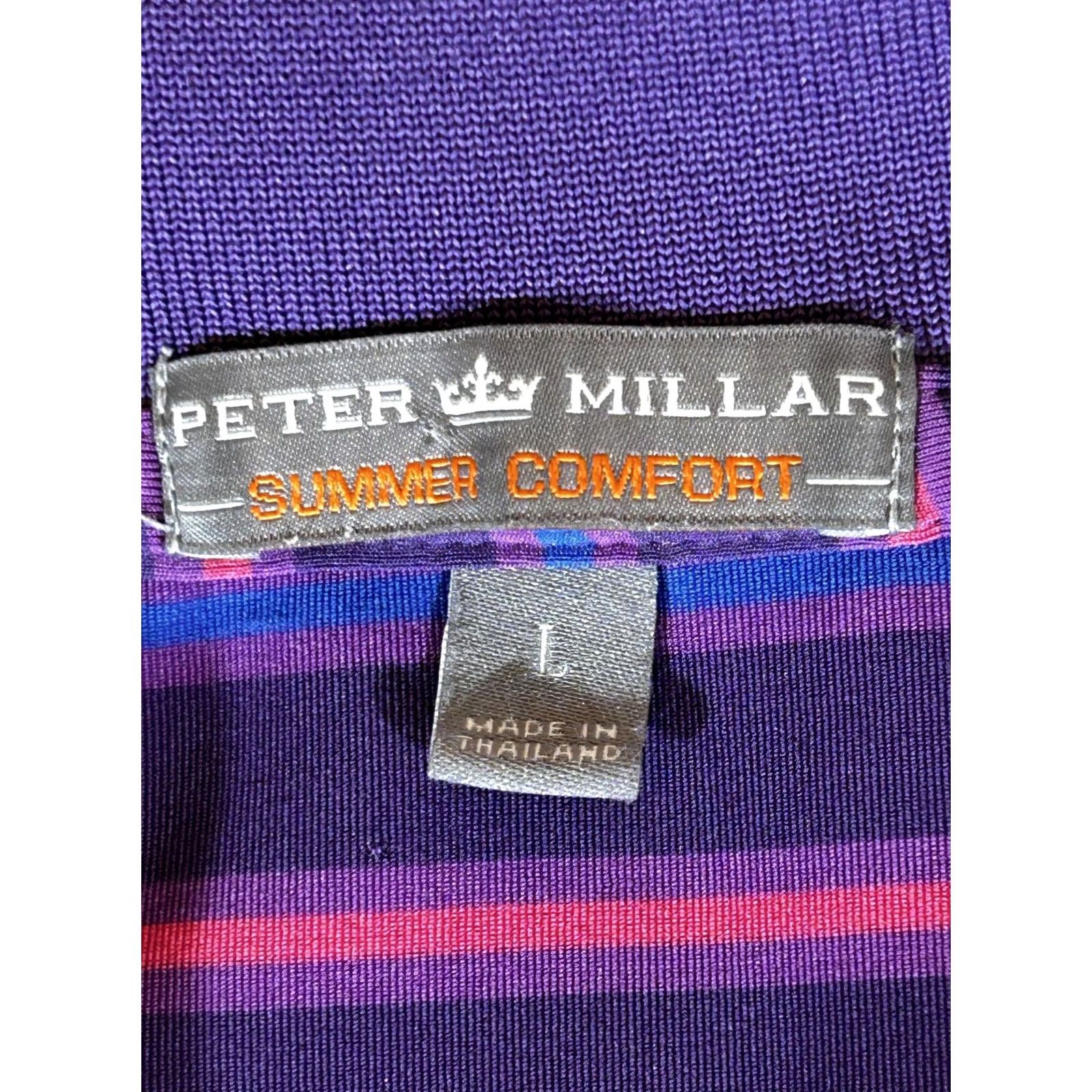 Peter Millar Peter Millar Polo Mens Large Shirt Golf Purple Stripe Summer Comfort Performance Moisture Wicking Quick Dry Short Sleeve 3-Button Collar Mens Size US L / EU 52-54 / 3 - 7 Thumbnail