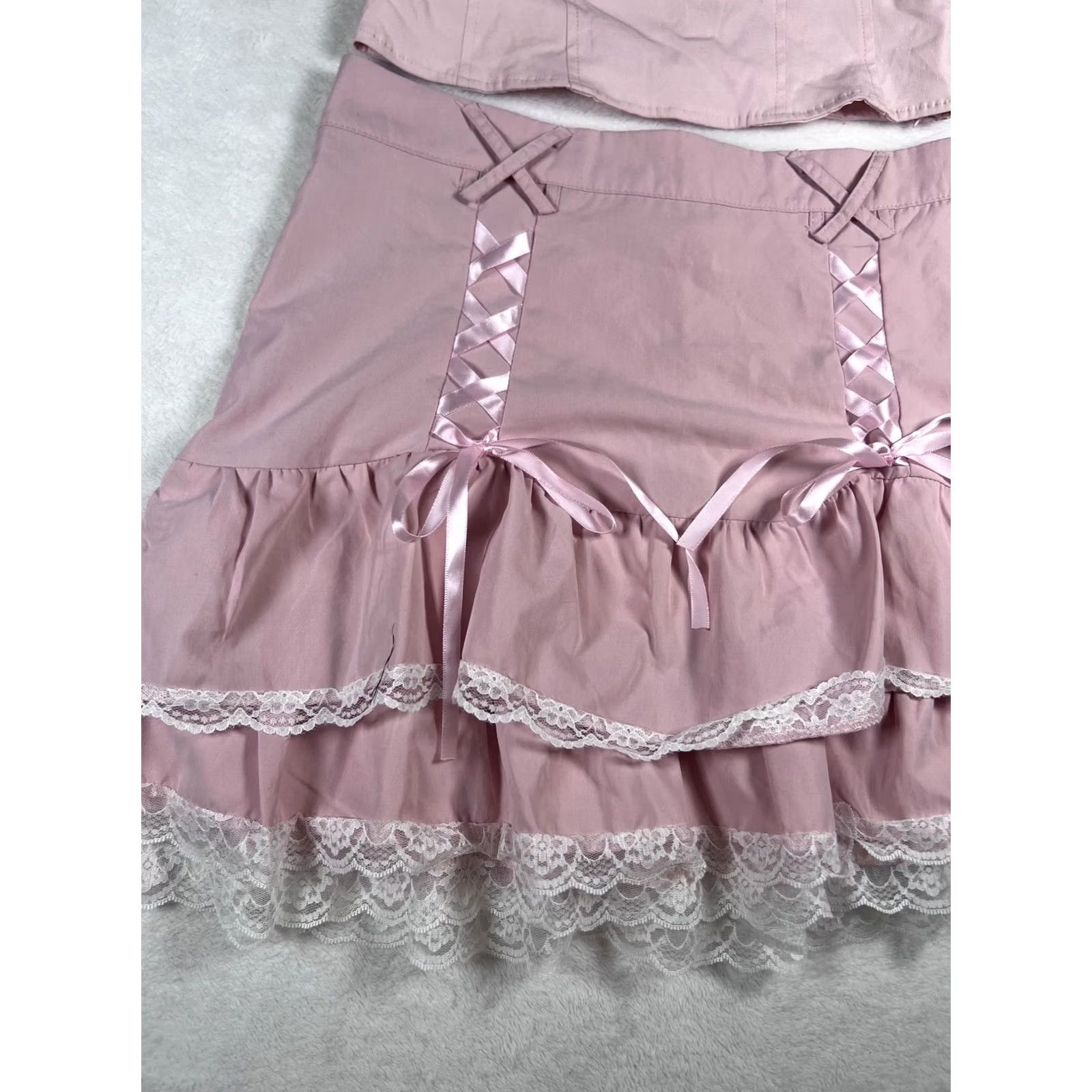 Garage Garage Skirt Set Womens Pink Lace Ruffle Bow Top Y2K Party Corset Cute Size L / US 10 / IT 46 - 7 Thumbnail