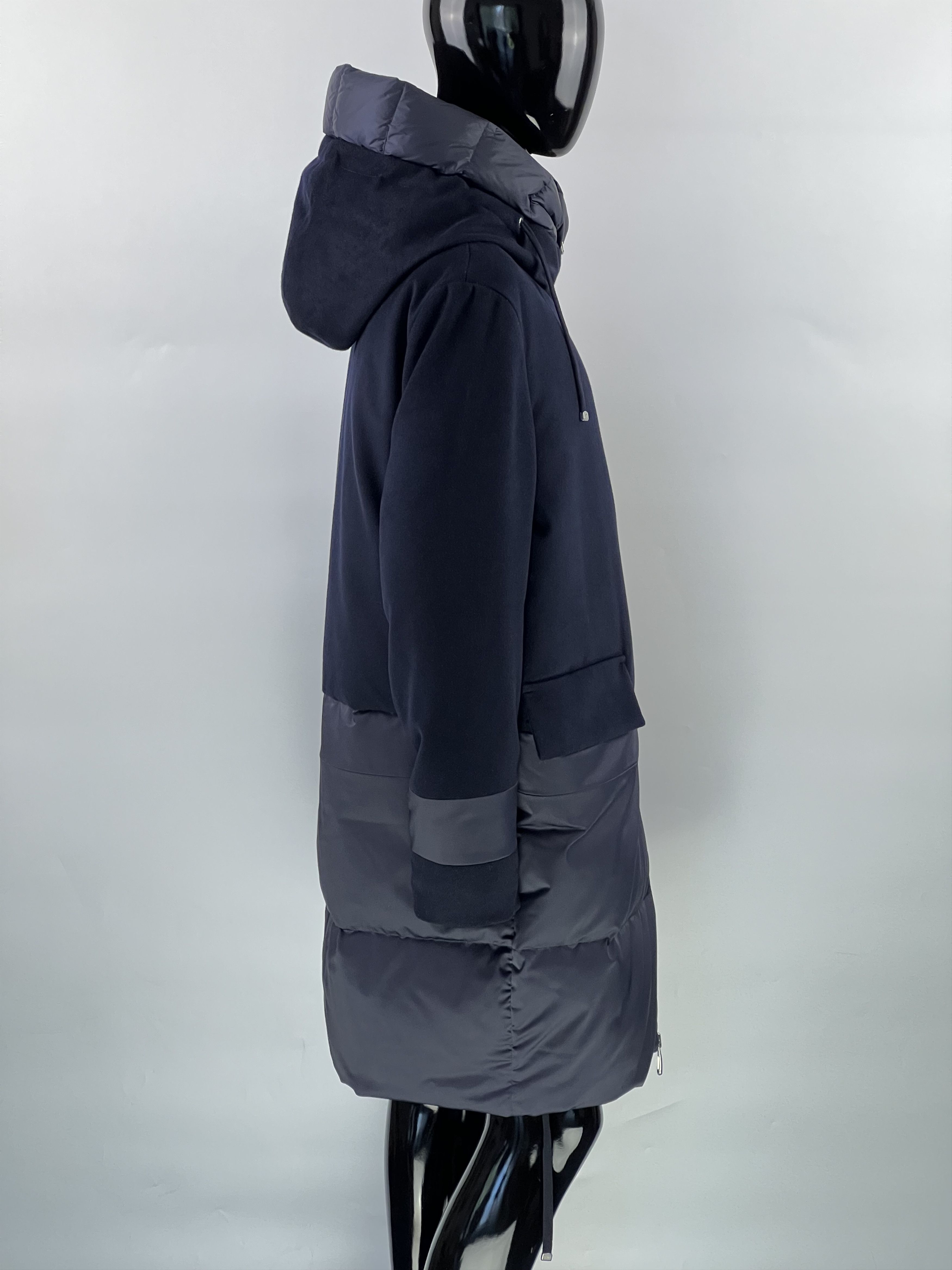 Designer Duno Women's Navy Blue Wool Down Hooded Jacket Size IT48 Size XL / US 12-14 / IT 48-50 - 2 Thumbnail