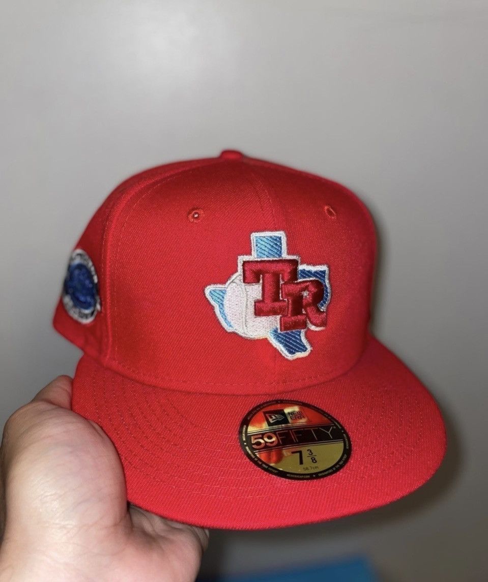 image of Hat Club x Myfitteds Pain Killer Pack Tylenol Texas Rangers Size 7 3/8 in Red, Men's