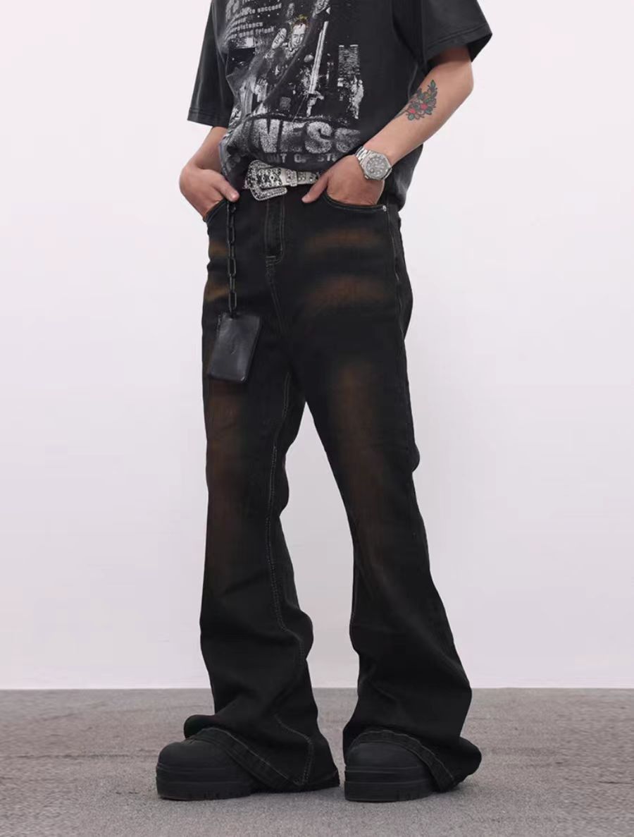Japanese Brand × Jean Aged colorblocked micro flare jeans Size US 30 / EU 46 - 5 Thumbnail