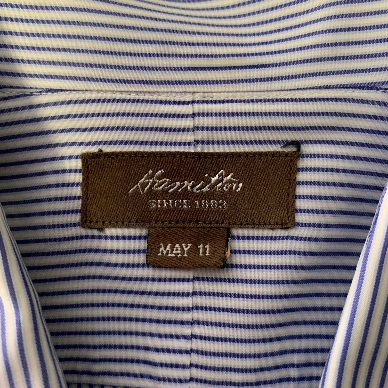 Hamilton S Blue Stripe Cotton Spread Collar Long Sleeve Shirt Size US S / EU 44-46 / 1 - 4 Thumbnail