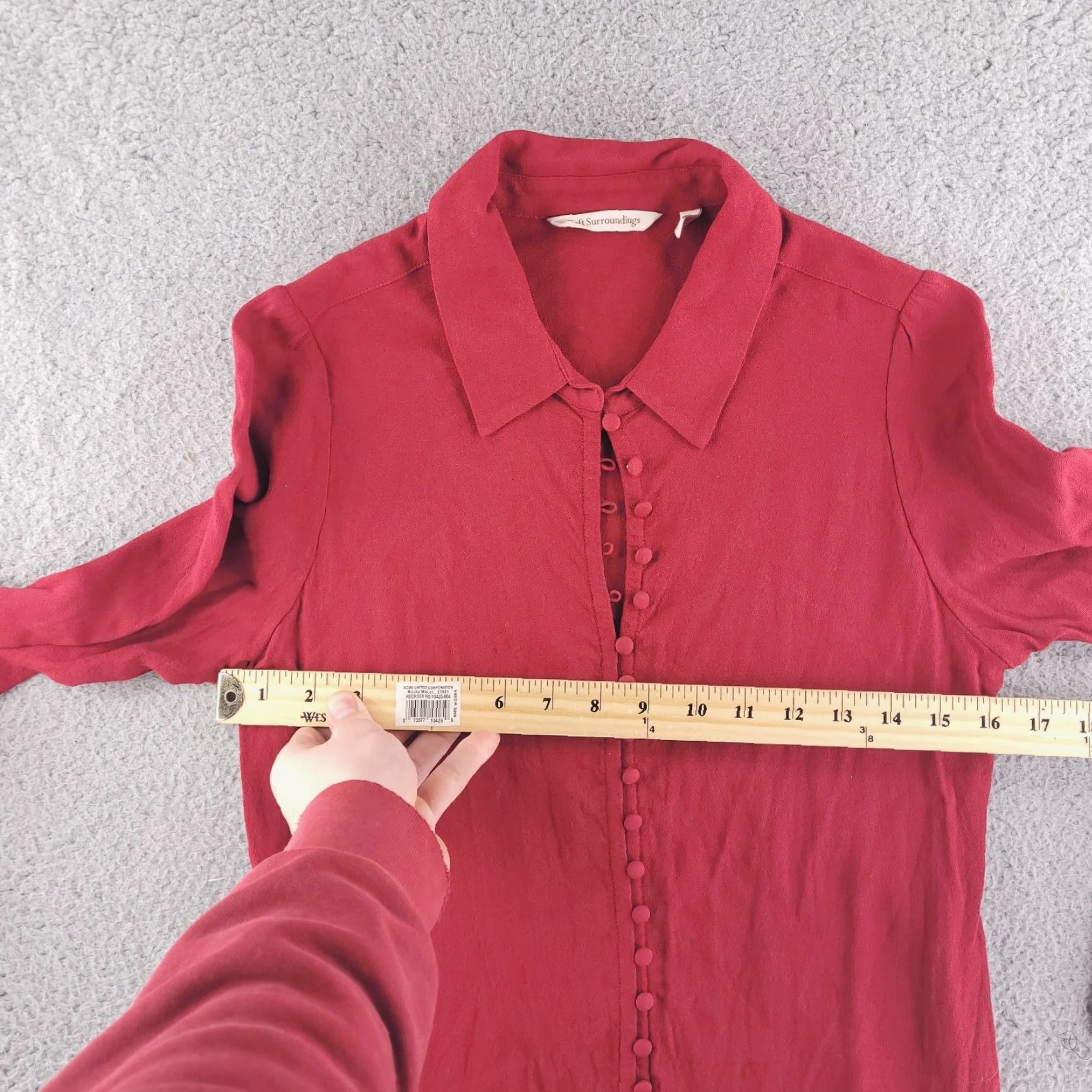Soft Surroundings Soft Surroundings Blouse Shirt Womens Size 3X Burgundy Red Rayon Button Collared Long Sleeve Ruffle Cuffs Size XXL / US 16-18 / IT 52-54 - 6 Thumbnail