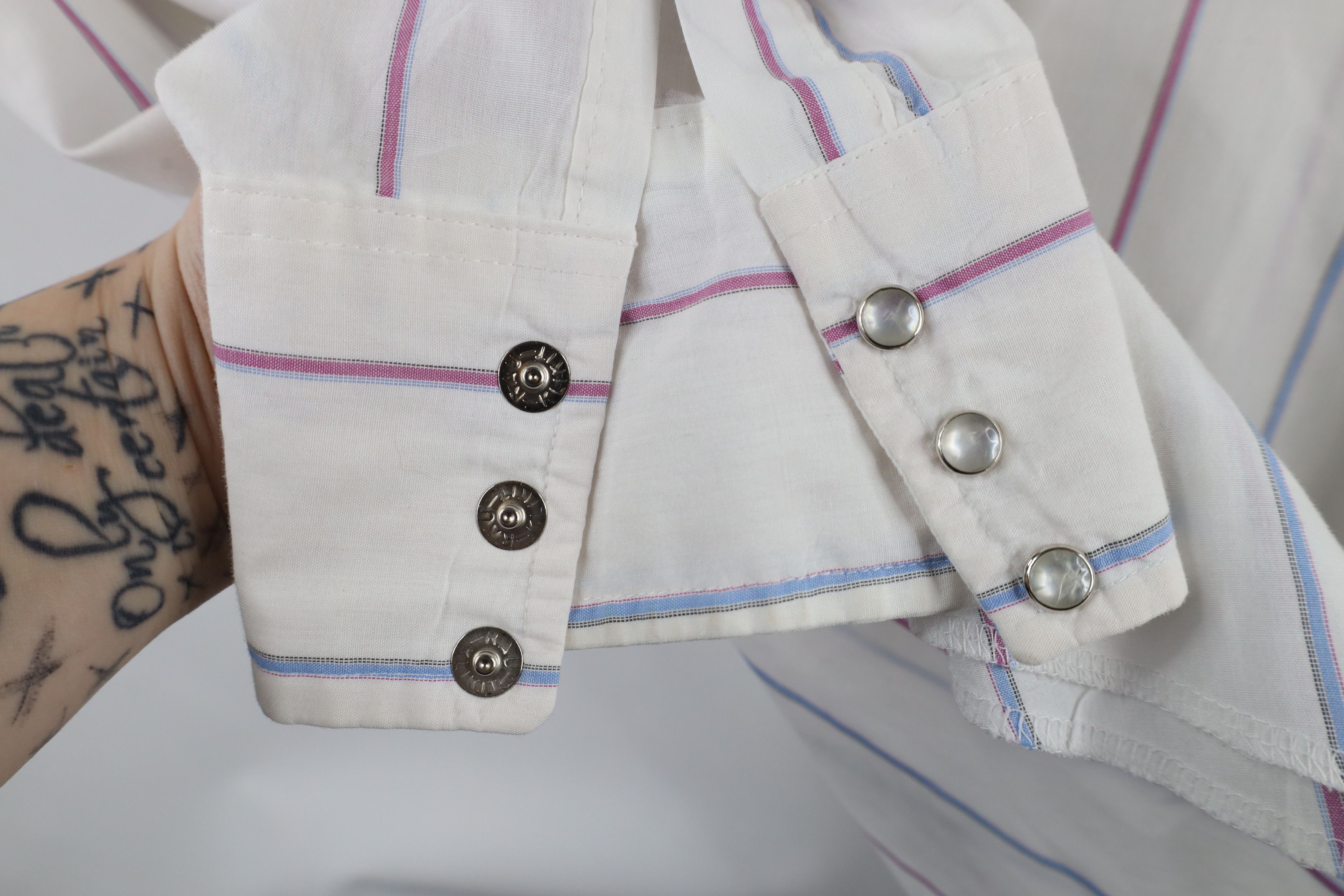 Vintage × Wrangler Vintage 90s Wrangler Sheer Striped Western Button Shirt USA Size US L / EU 52-54 / 3 - 9 Thumbnail