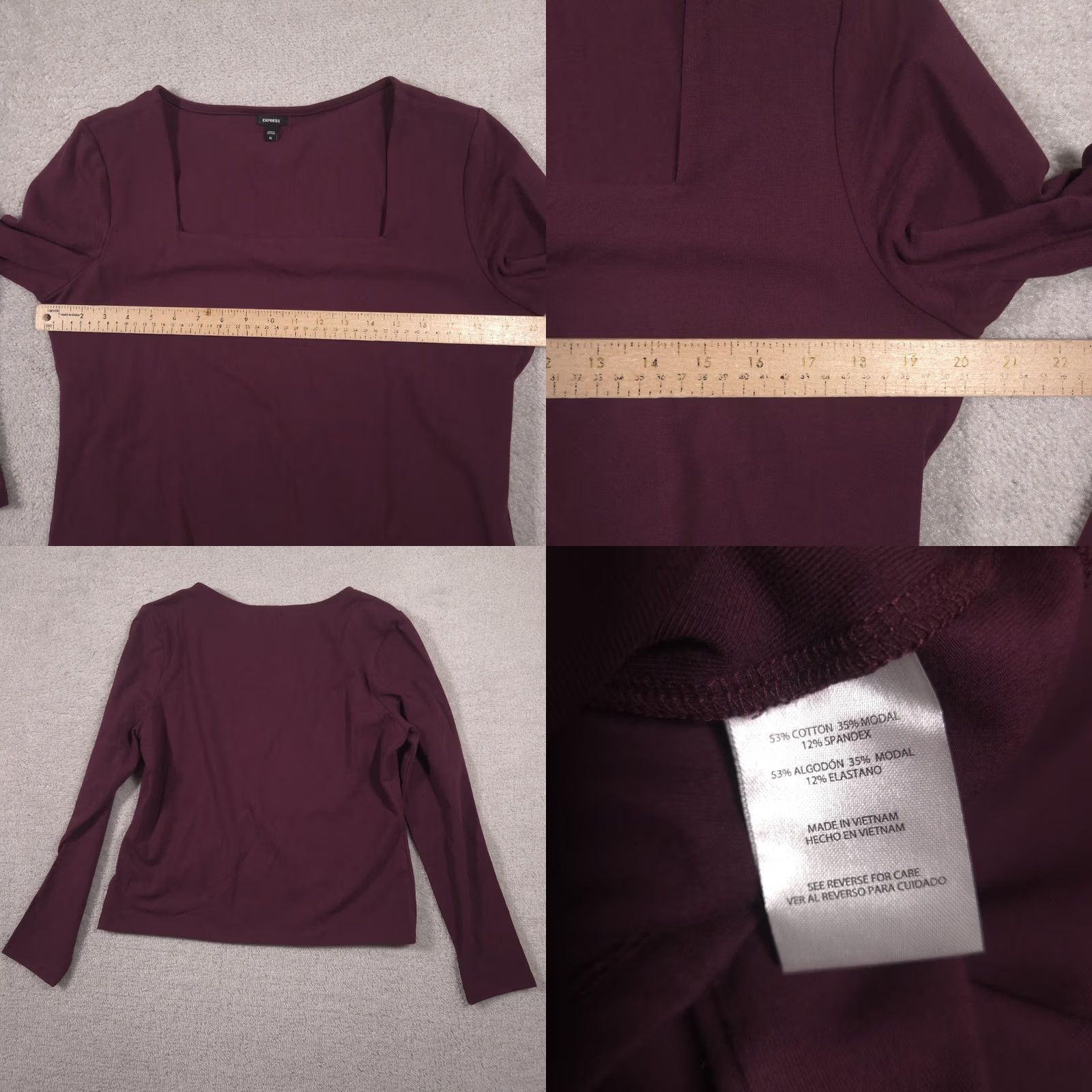 Express Express Shirt Womens XL Red Square Neck Long Sleeve Stretch Tee Top Size XL / US 12-14 / IT 48-50 - 8 Thumbnail