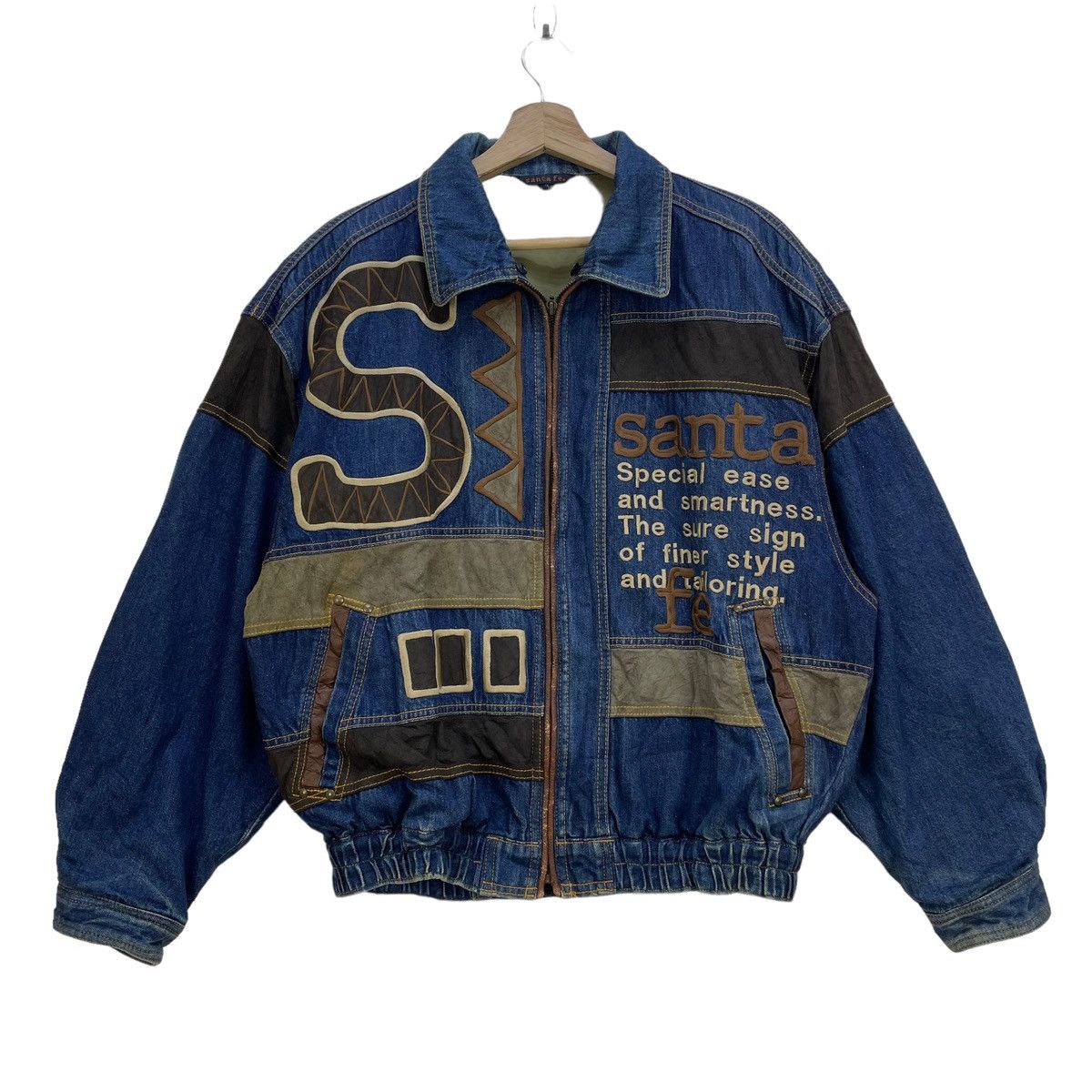 image of Sante Fe Embroidery Bomber Denim Jacket in Indigo, Men's (Size Medium)