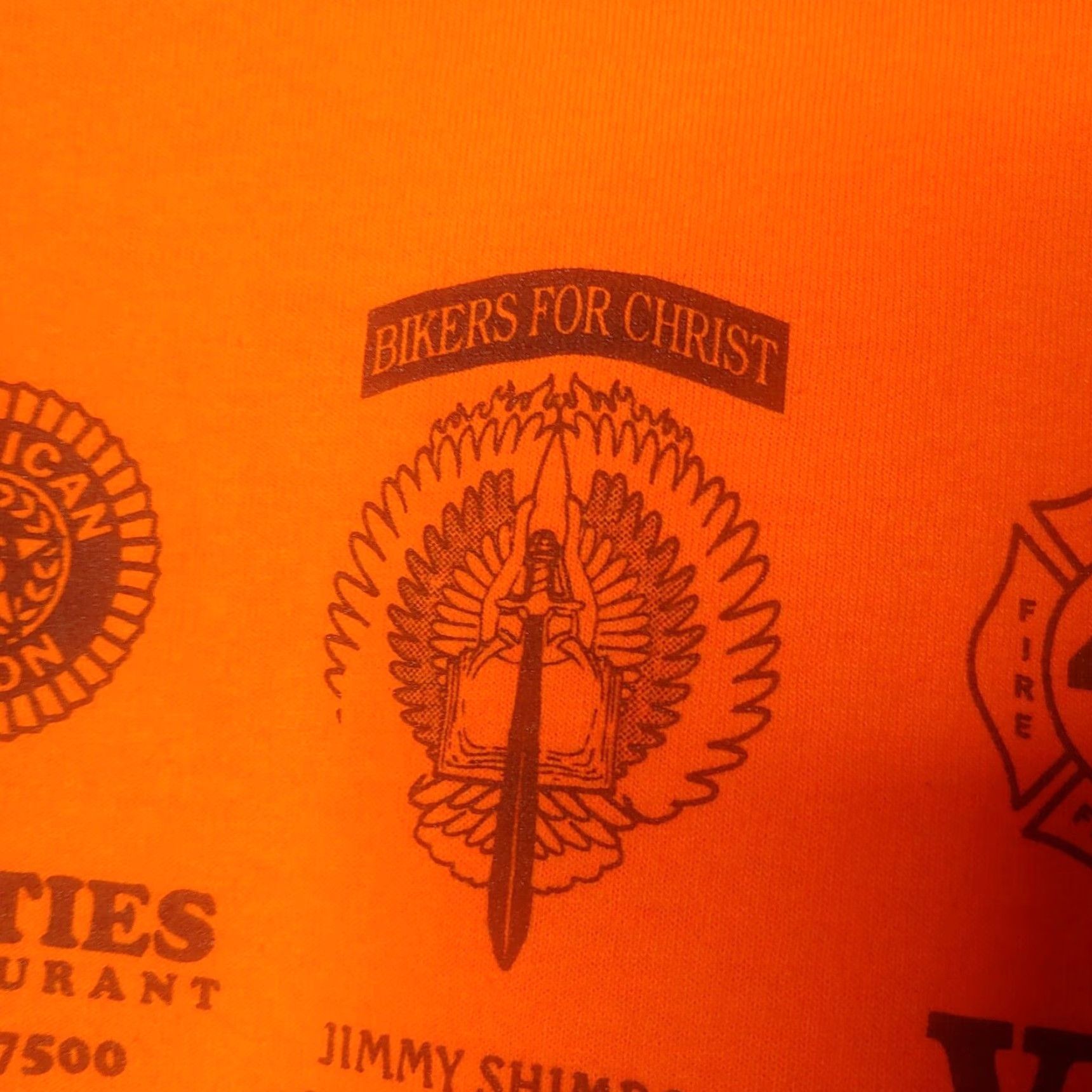 Gildan Gildan God & Freedom Motorcycle Rally Shirt Orange L Men's Short Sleeve Crew Neck Christian Biker Patriot Bikers for Christ USA Jesus Shirt Size US L / EU 52-54 / 3 - 5 Thumbnail