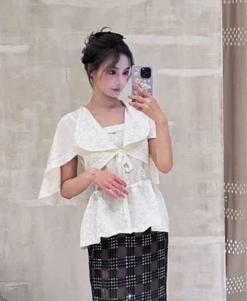 Chanel Chanel 23A white dark pattern lapel cloak silk cardigan sh Size XS / US 0-2 / IT 36-38 - 6 Thumbnail