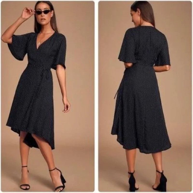 Lulus LULUS Farah Wrap Dress Pindot Triangle Print High low Midi Size M / US 6-8 / IT 42-44 - 1 Thumbnail