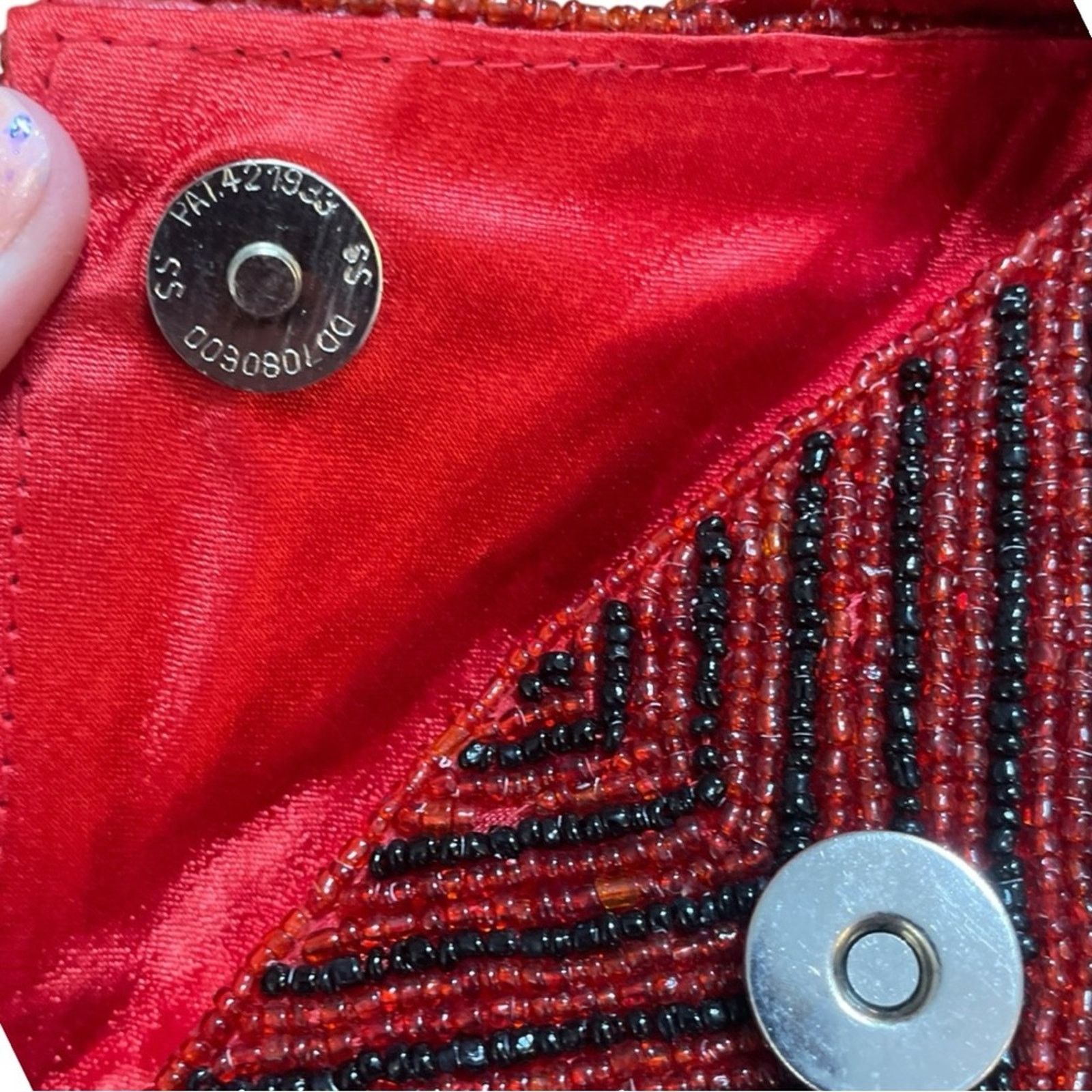 Handmade Vintage 1950s Art Deco Paul Handcrafts Red/Black Beaded Bag Size ONE SIZE - 8 Thumbnail