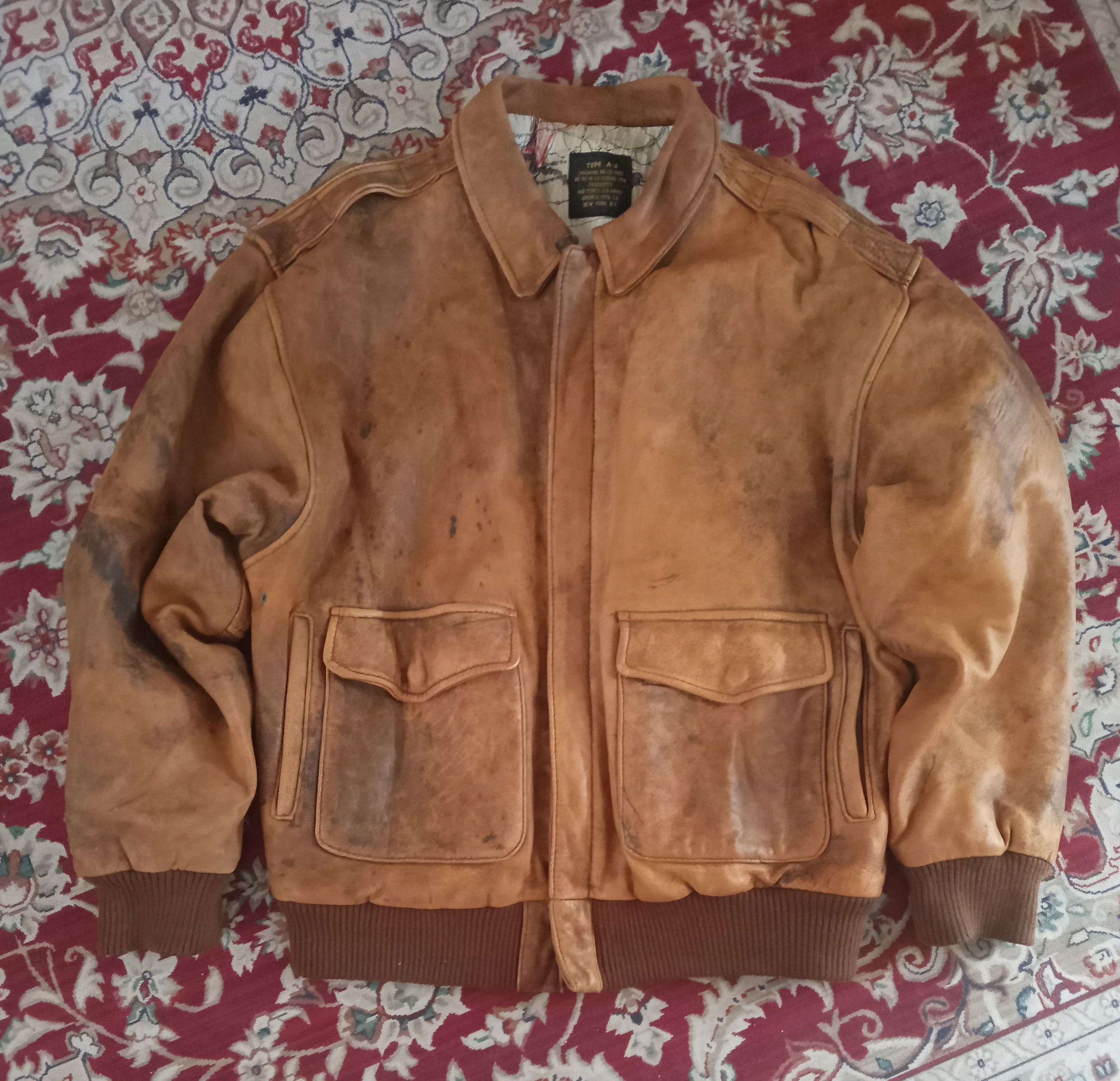 image of Vintage 80's Avirex Type A-2 Bronco Mfg N.y Leather Jacket in Chocolate Brown, Men's (Size Medium)